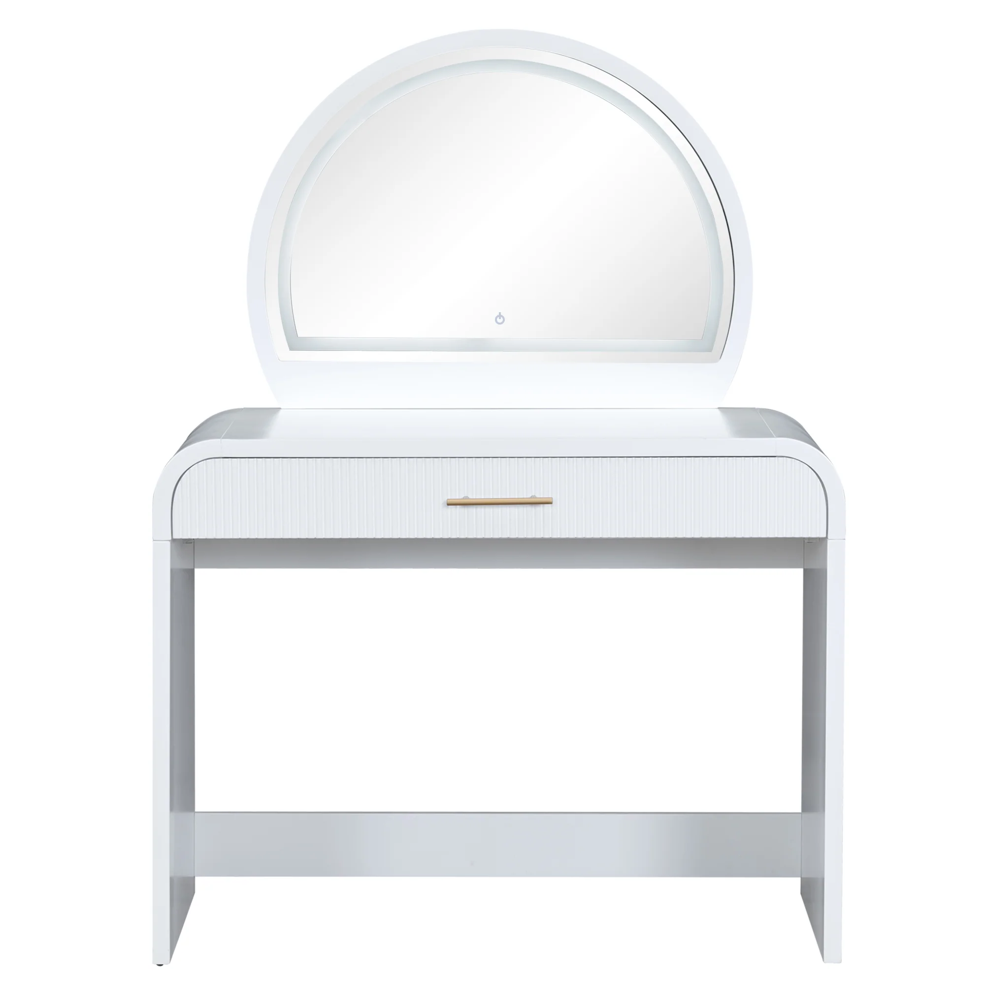 Walker Edison | Curve Reeded Makeup Vanity Table with Mirror Touch Screen Light
