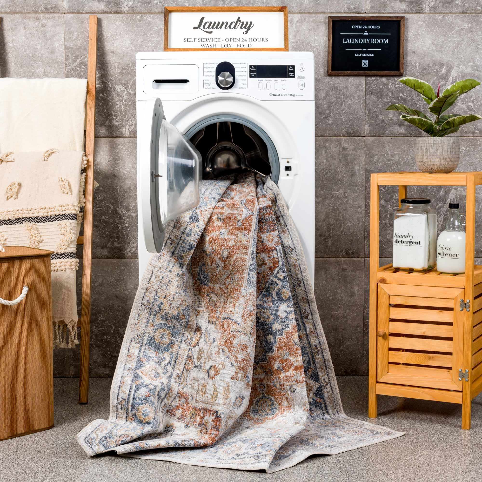 Boutique Rugs - Akram Gray & Orange Washable Area Rug