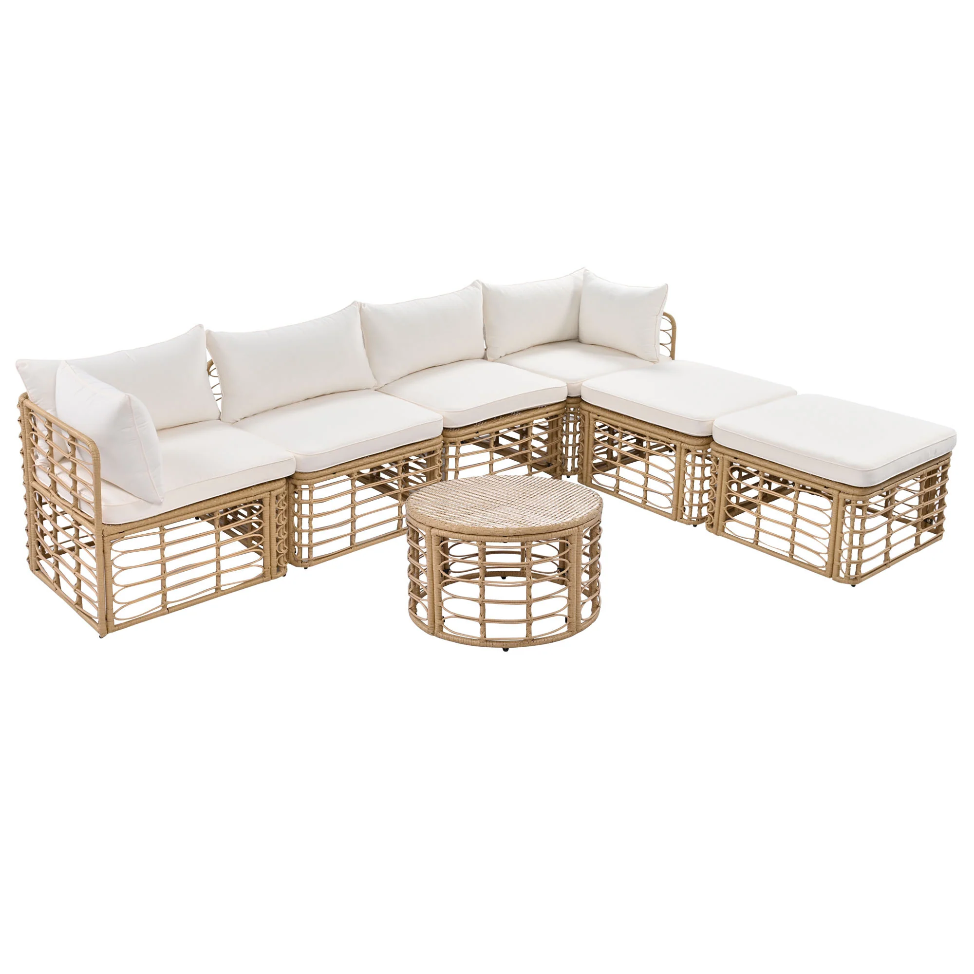 Walker Edison | All-Weather Rattan 7 Piece Outdoor Patio Furniture Set