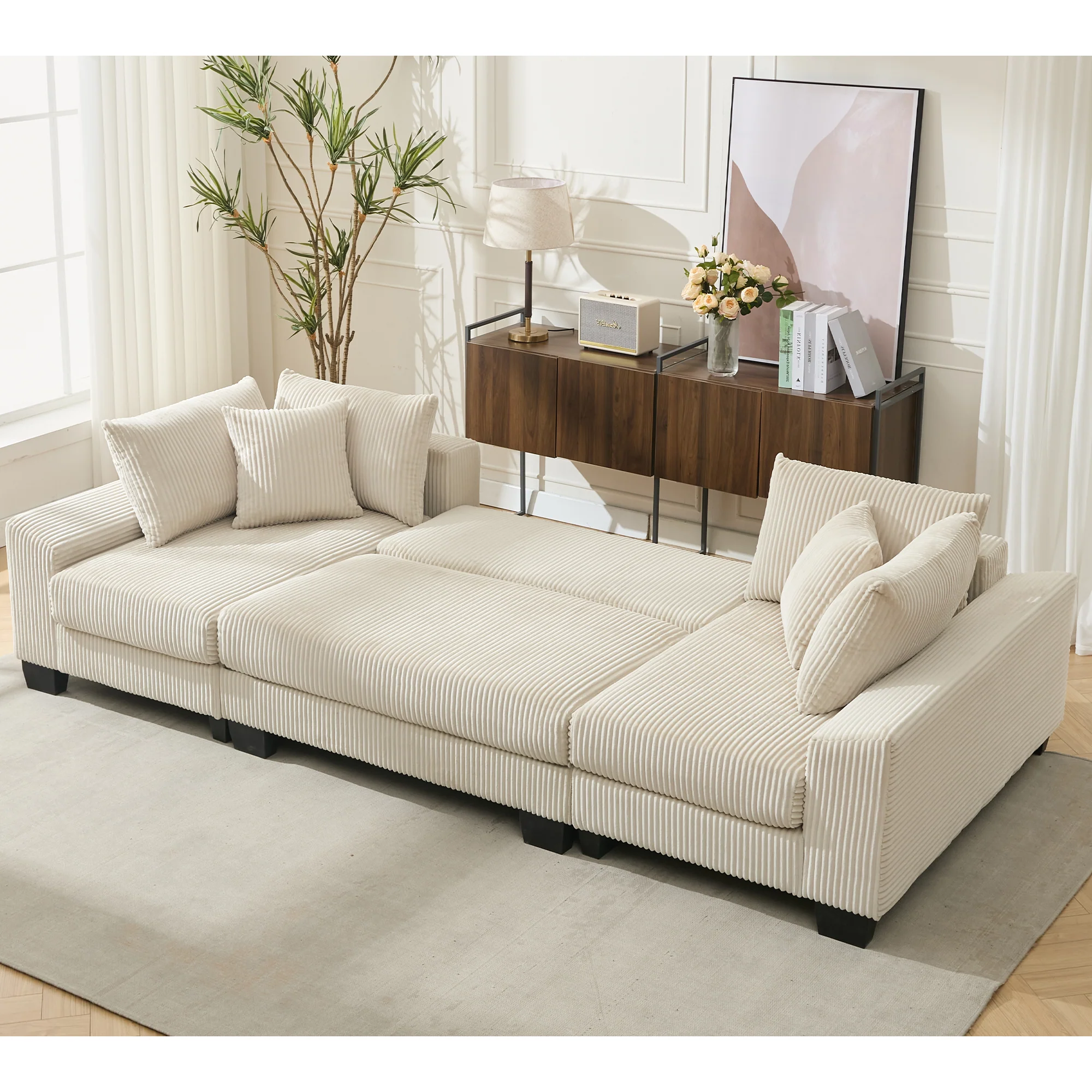 Walker Edison | Corduroy Pull Out 114' Sleeper Sofa Bed