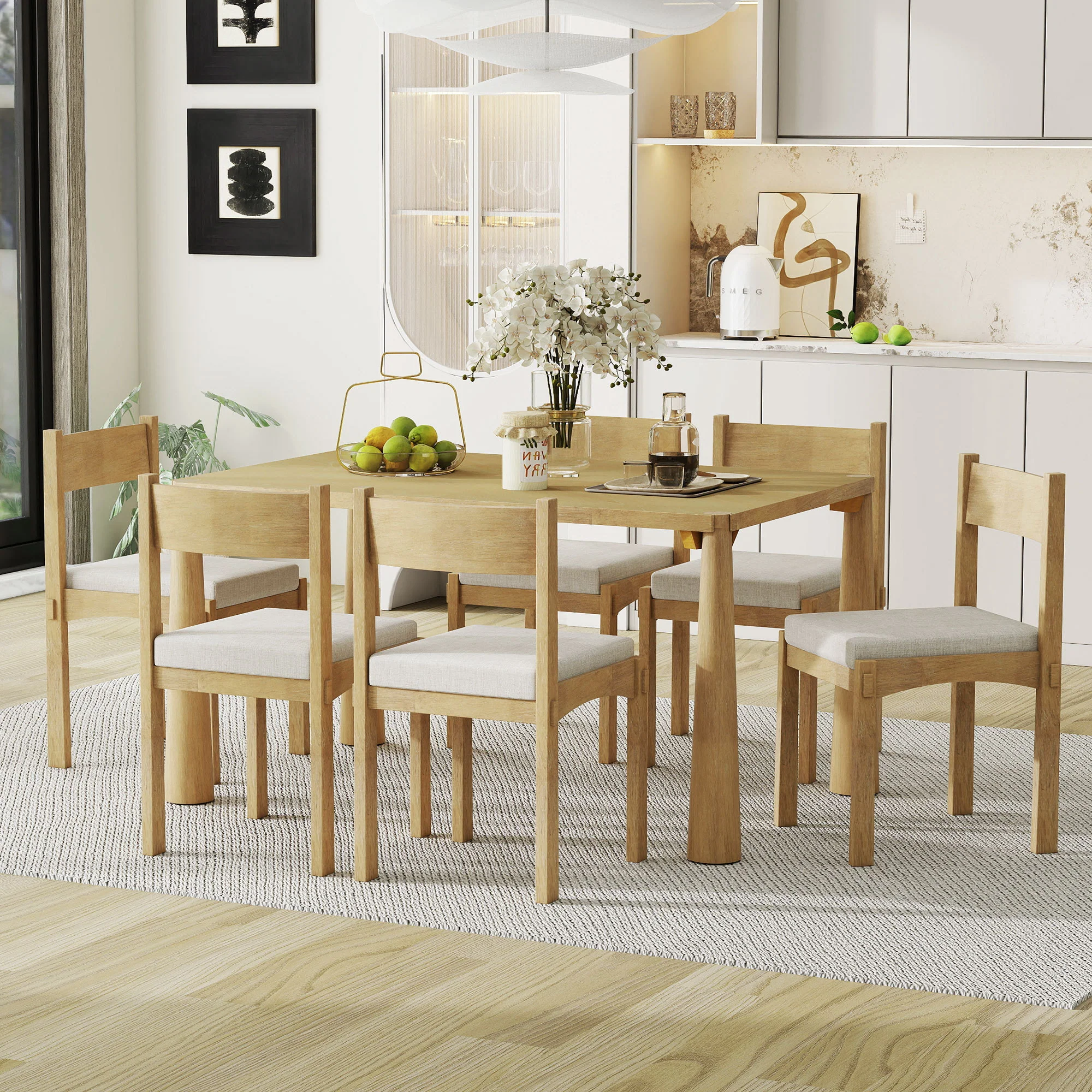 Walker Edison | Classic Modern 7-Piece Dining Table Set for 6