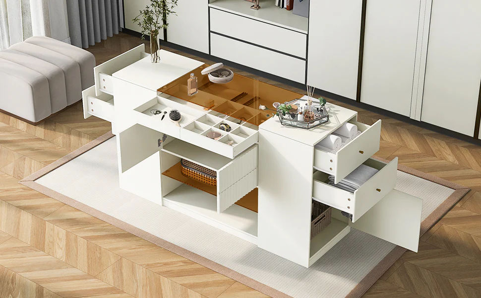 Walker Edison | Modern Multi-Functional Island Vanity Dresser and Storage Cabinet
