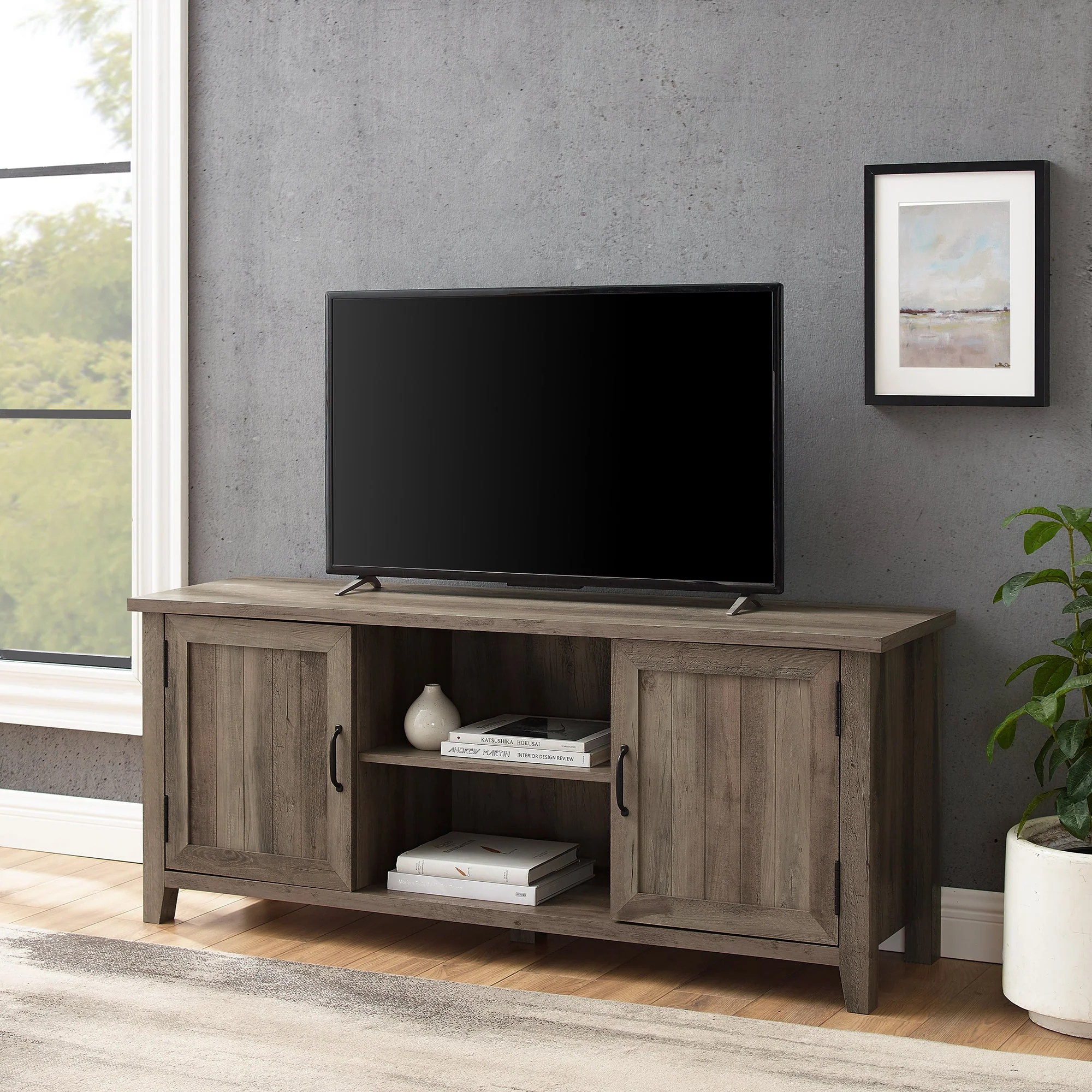Farmhouse 58 Modern Grooved 2 Door TV Stand