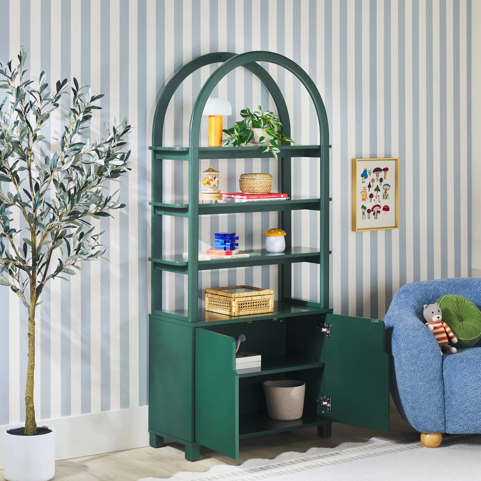 Zoey Modern Arched Wood Cabinet Storage Bookcase