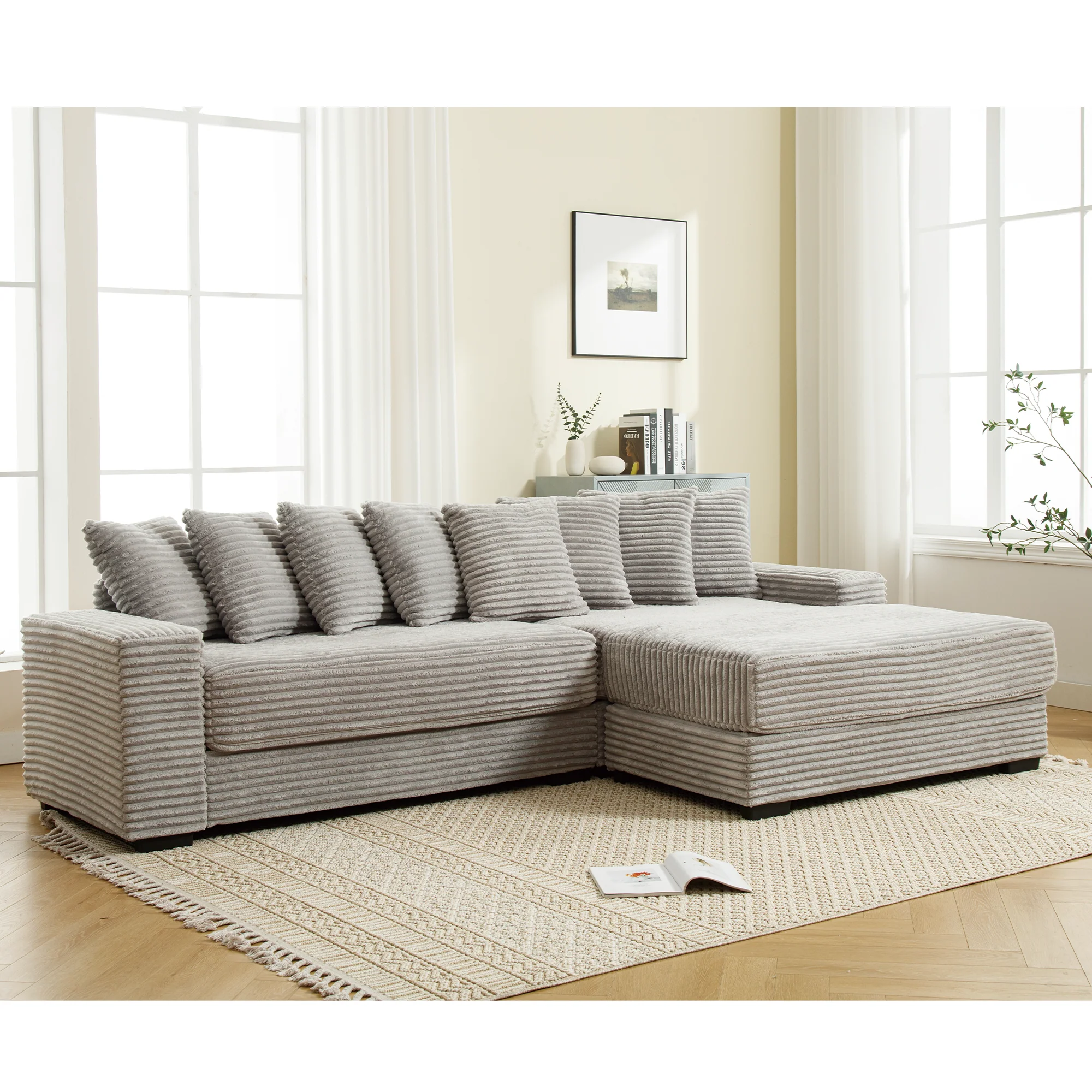 Walker Edison | Corduroy Right L-Shaped Sectional Cloud Couch