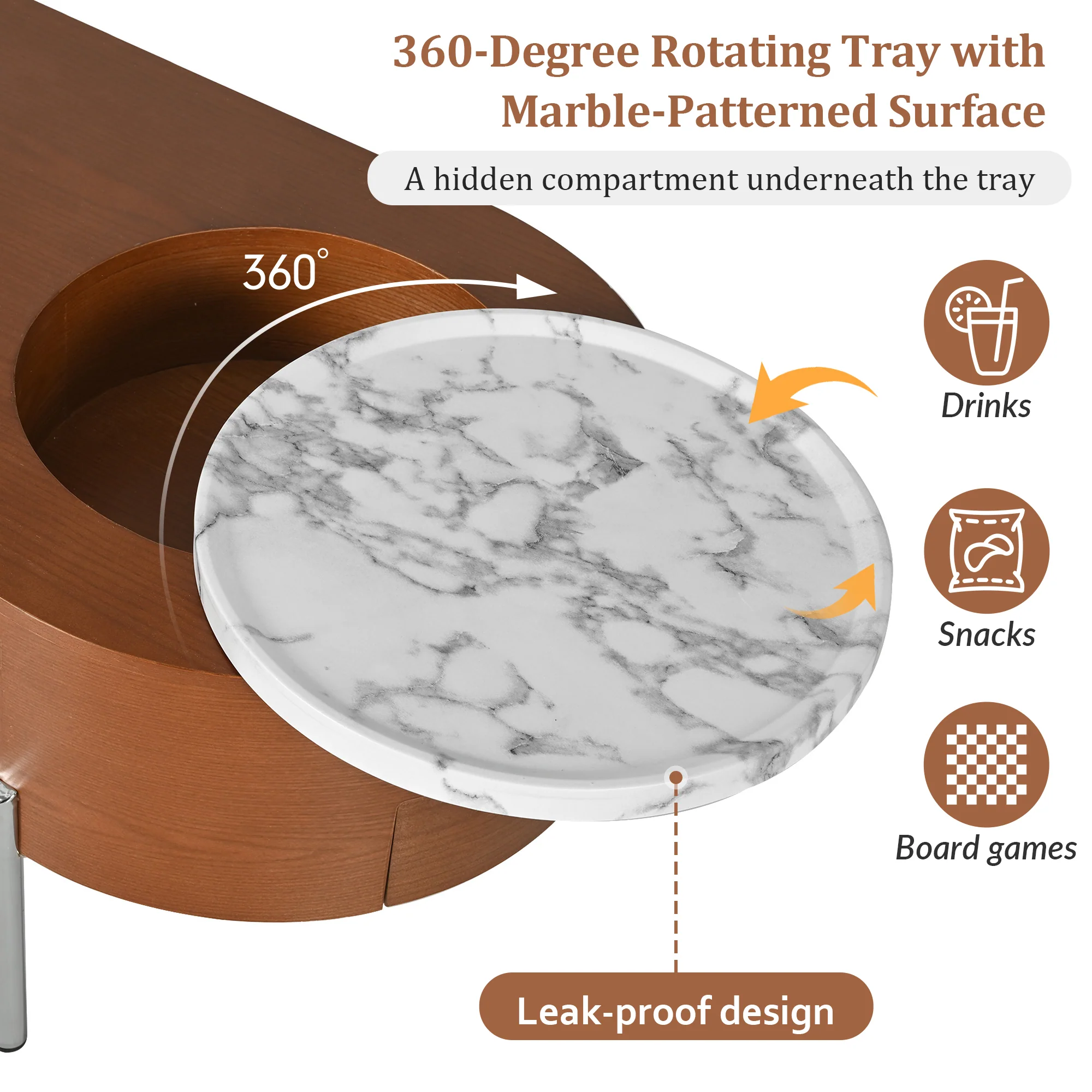 Walker Edison | Modern Lift Top Coffee Table with Marble Pattern Tray and Storage