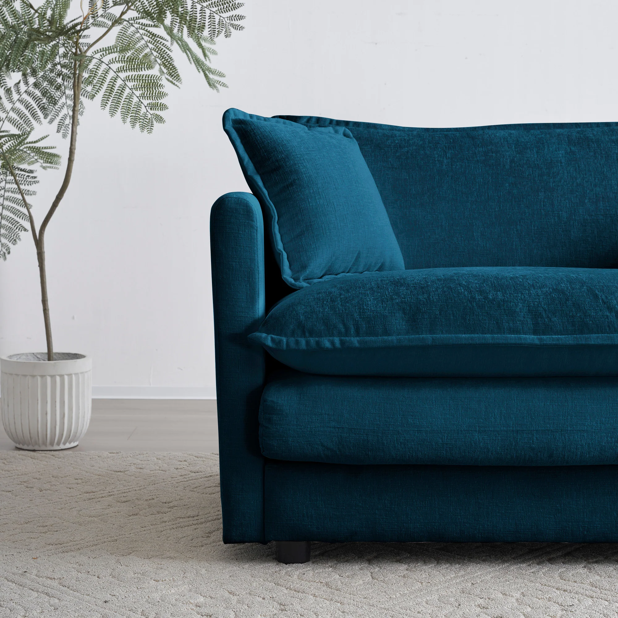 Walker Edison | Teal Chenille Cloud Accent Chair with Ottoman