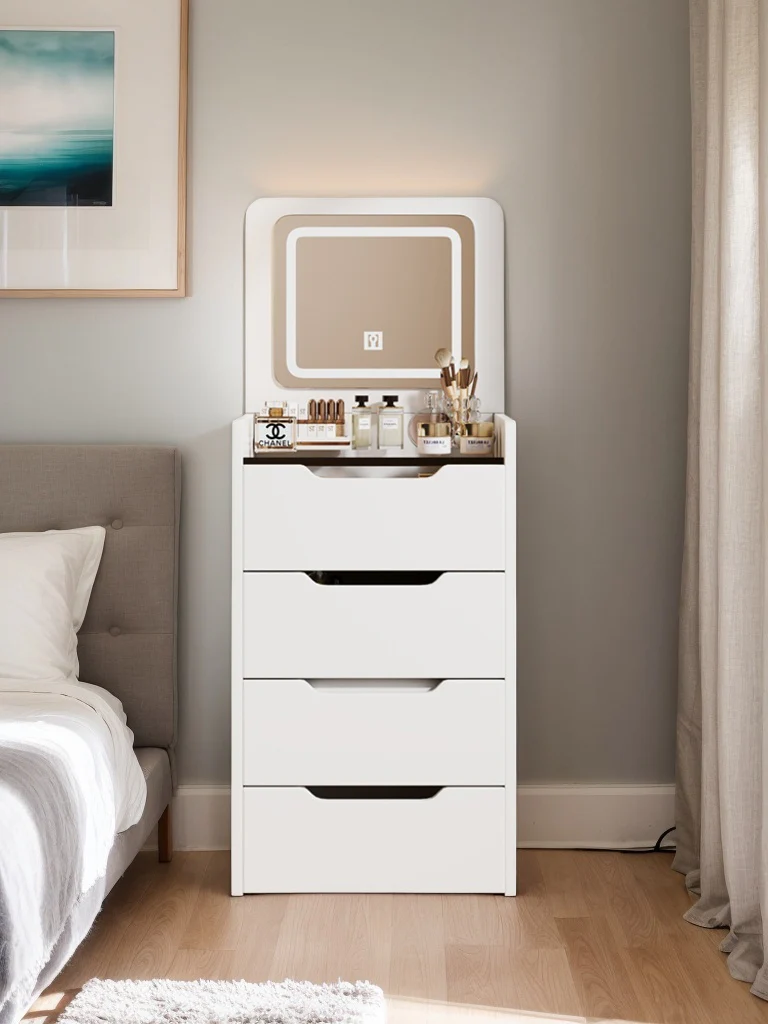 Walker Edison | White 3 in 1 Vanity Desk Set with Flip Top Mirror & Storage