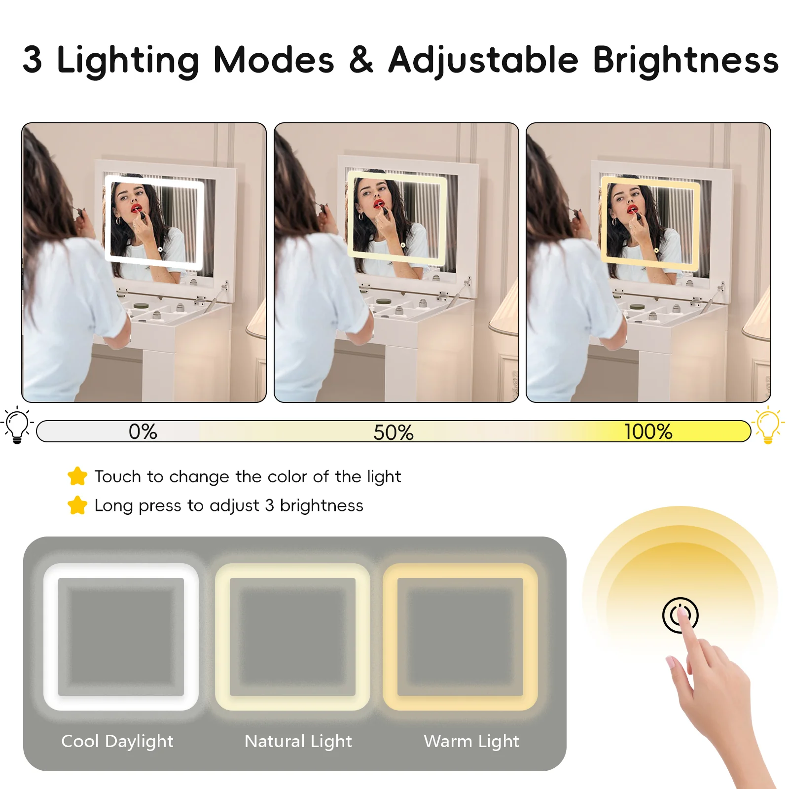 Walker Edison | White Multi-Functional Vanity Desk Dresser Set with Flip Mirror and Lights