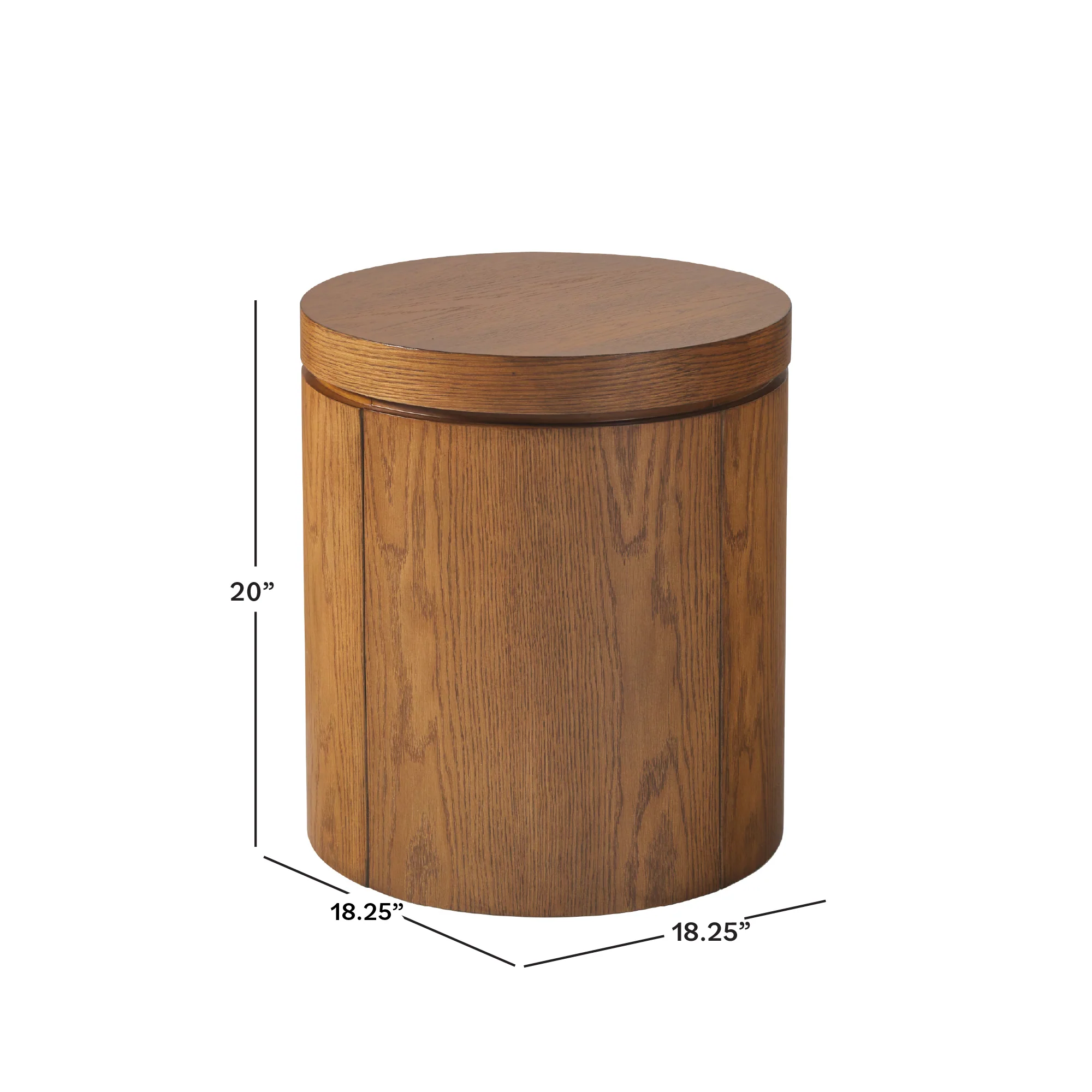 Maya 18 Modern Easy Assembly Round Oak Wood Veneer Side Table with Storage