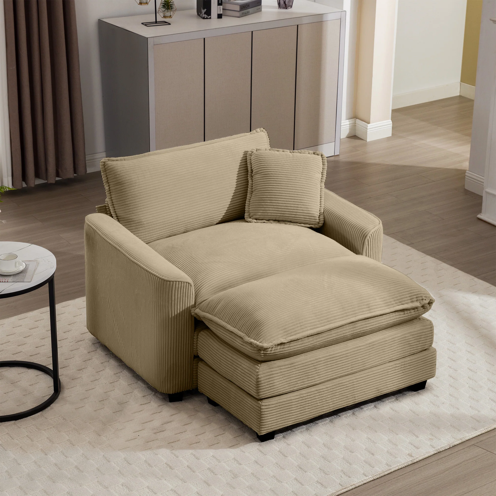 Walker Edison | Corduroy Deep Seat Sofa Chair with Ottoman