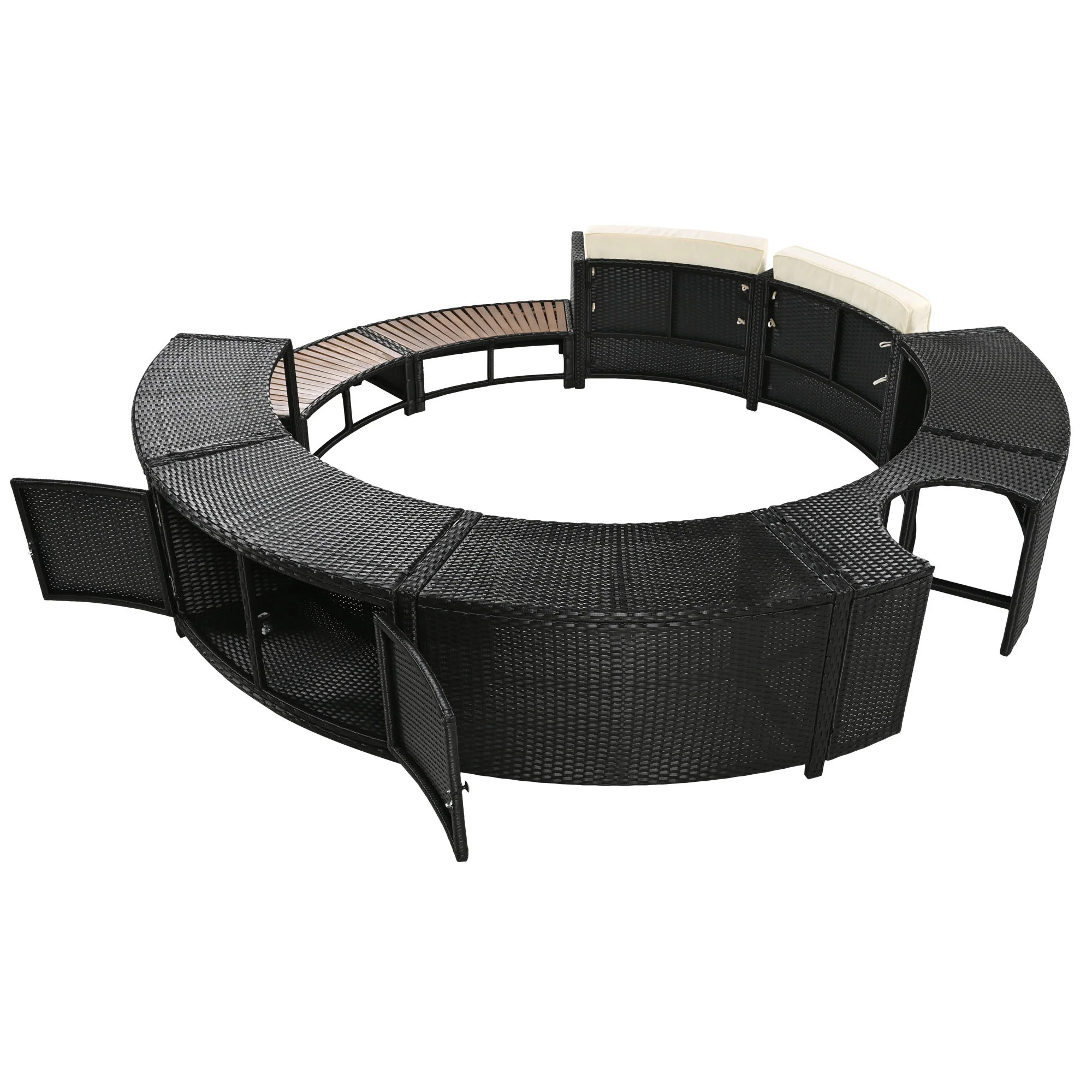 Walker Edison | Spa Surround Spa Frame Patio Rattan Sofa Set with Storage Spaces