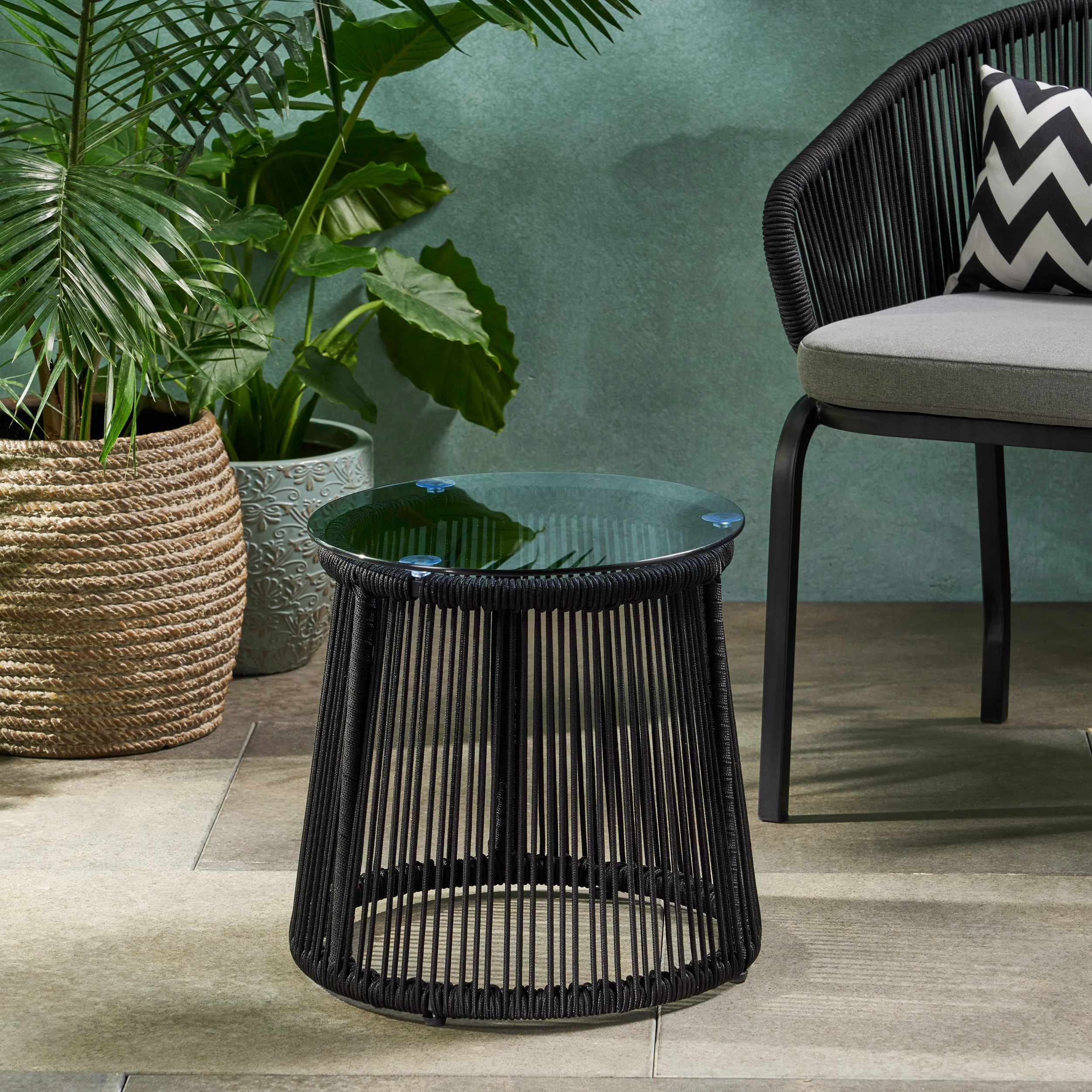 Walker Edison | Rope Weaving Design Outdoor Side Table