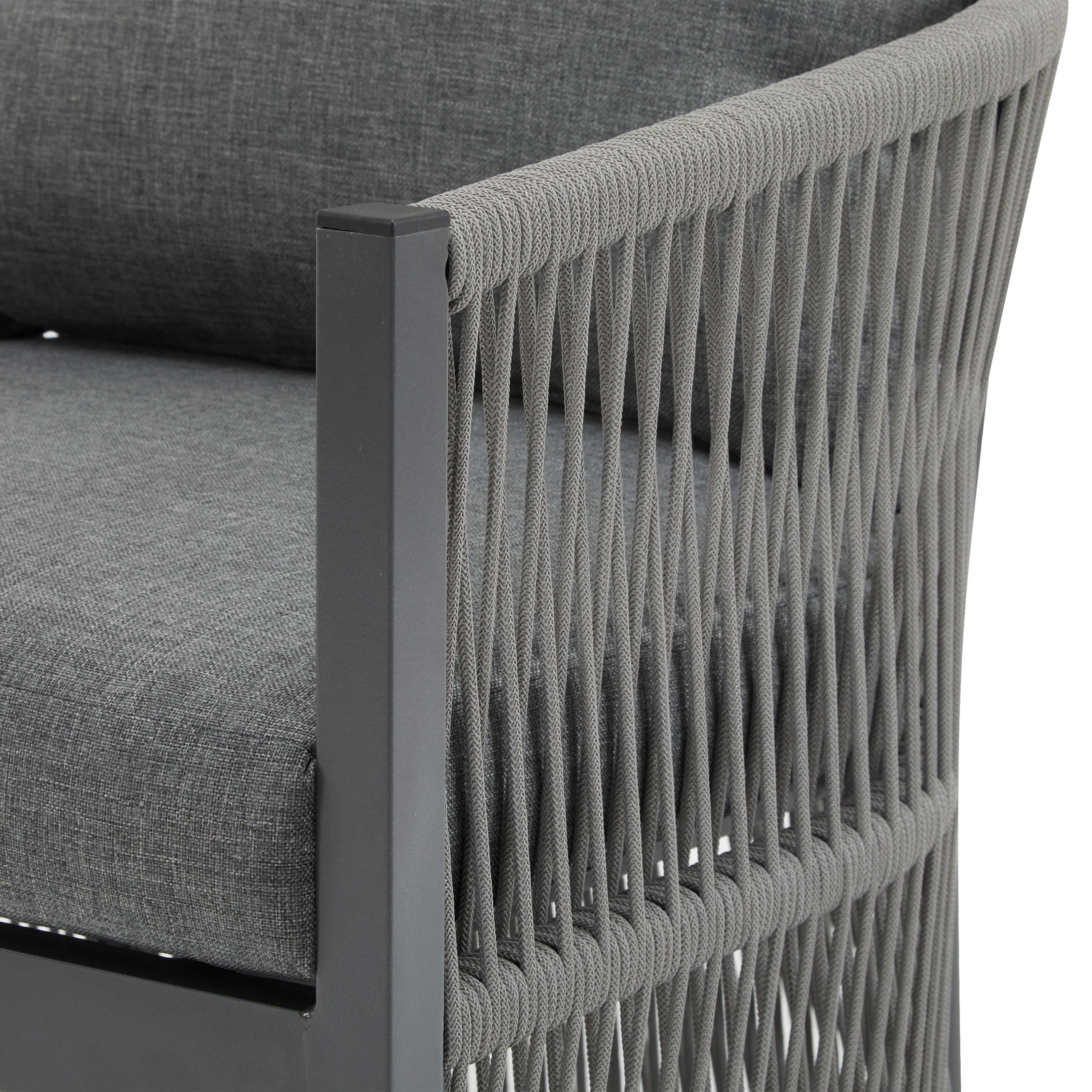 Walker Edison | Stylish Rope-Weave Gray Curved Outdoor Chairs Set of 2