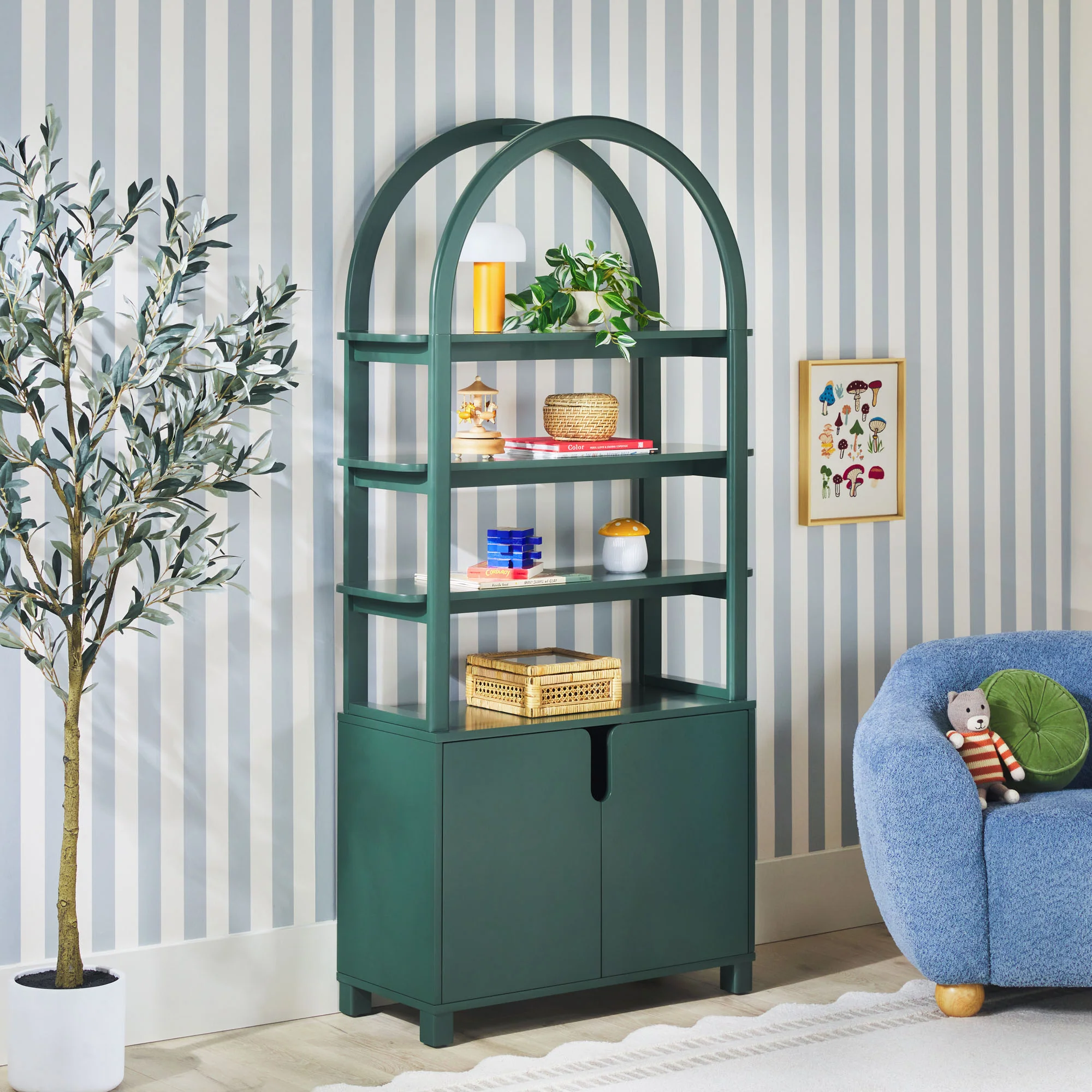 Zoey Modern Arched Wood Cabinet Storage Bookcase
