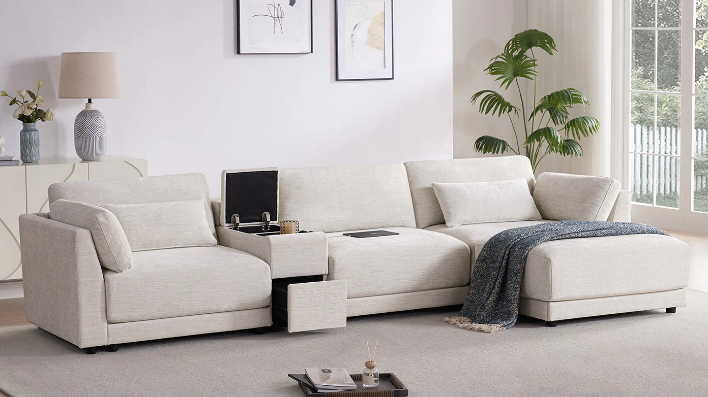 Walker Edison | Chenille Sectional Sofa with Storage Console