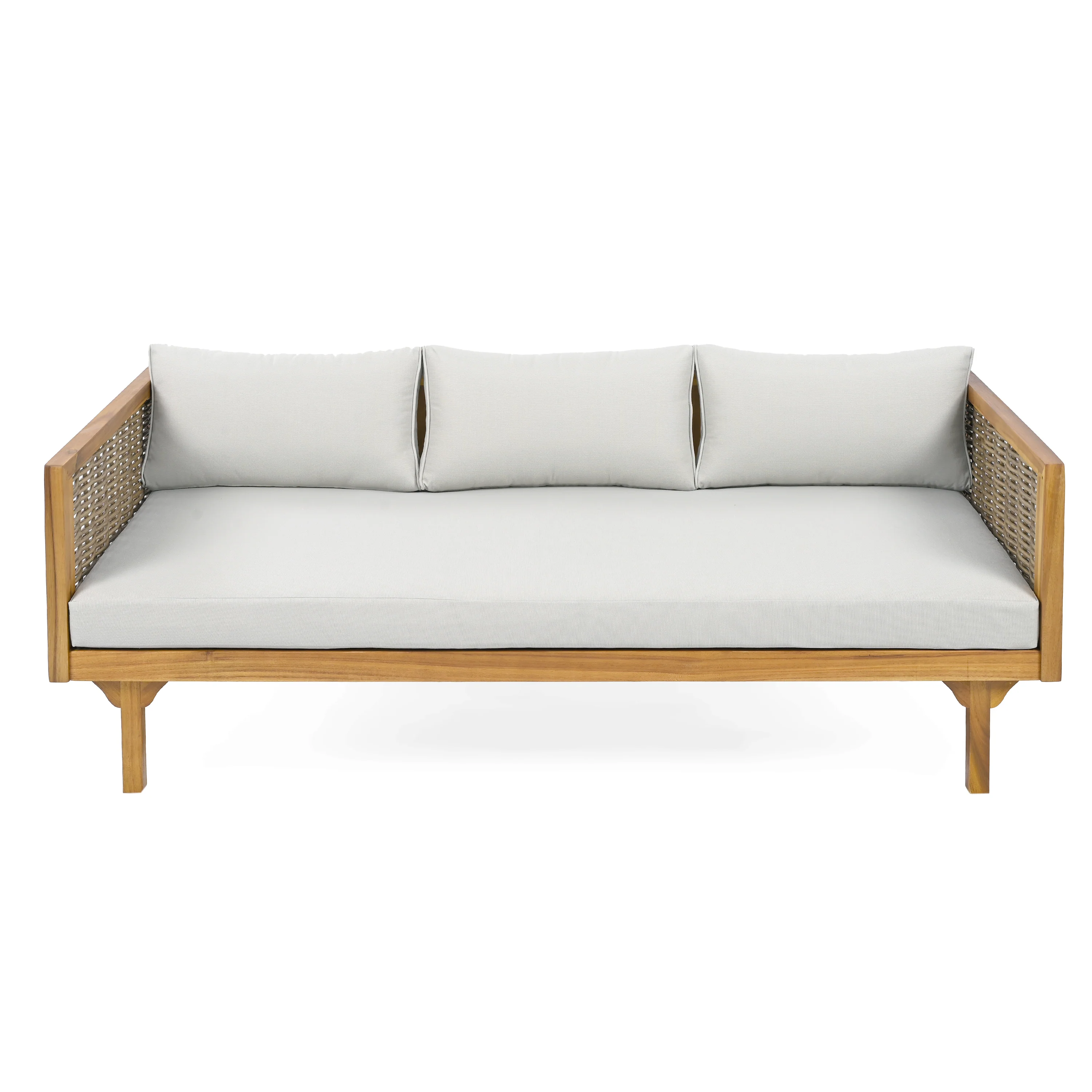 Walker Edison | Modern Outdoor Teak Rattan Deep Seat Daybed