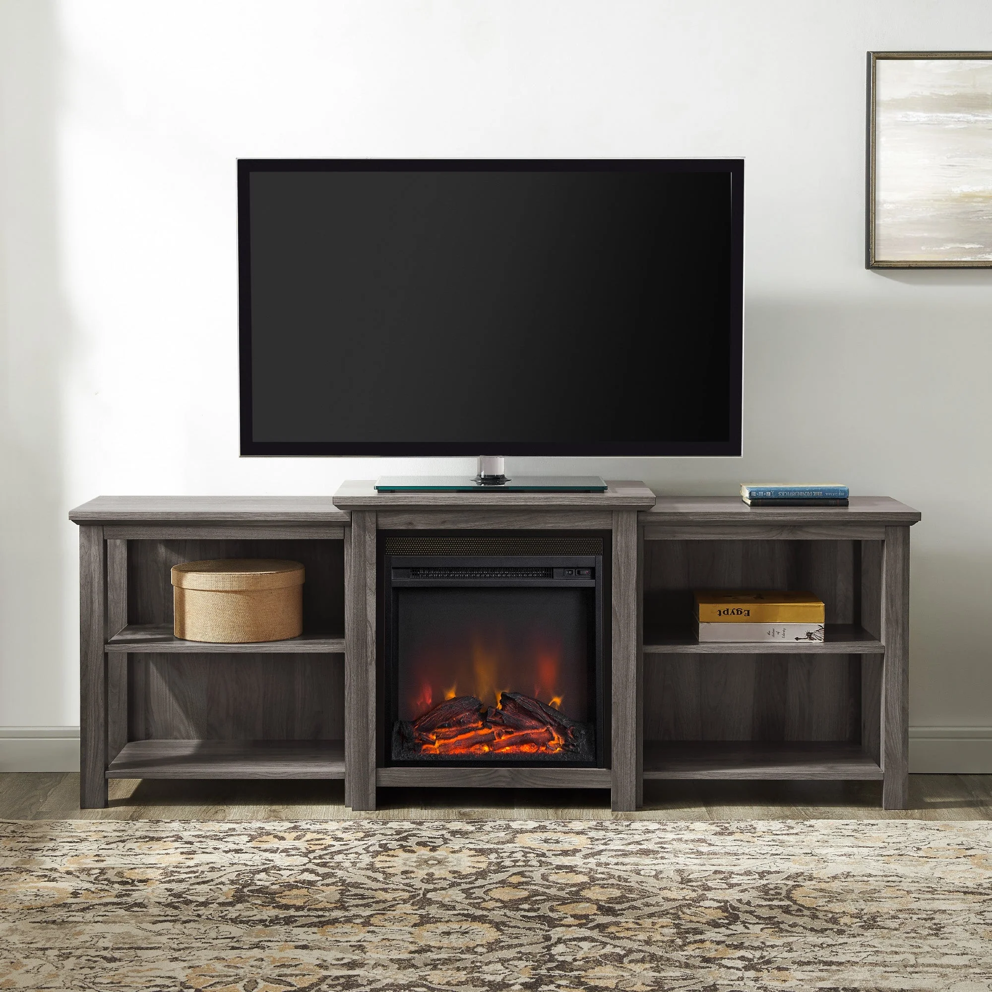 70 Tiered Top Open Shelf Fireplace TV Stand