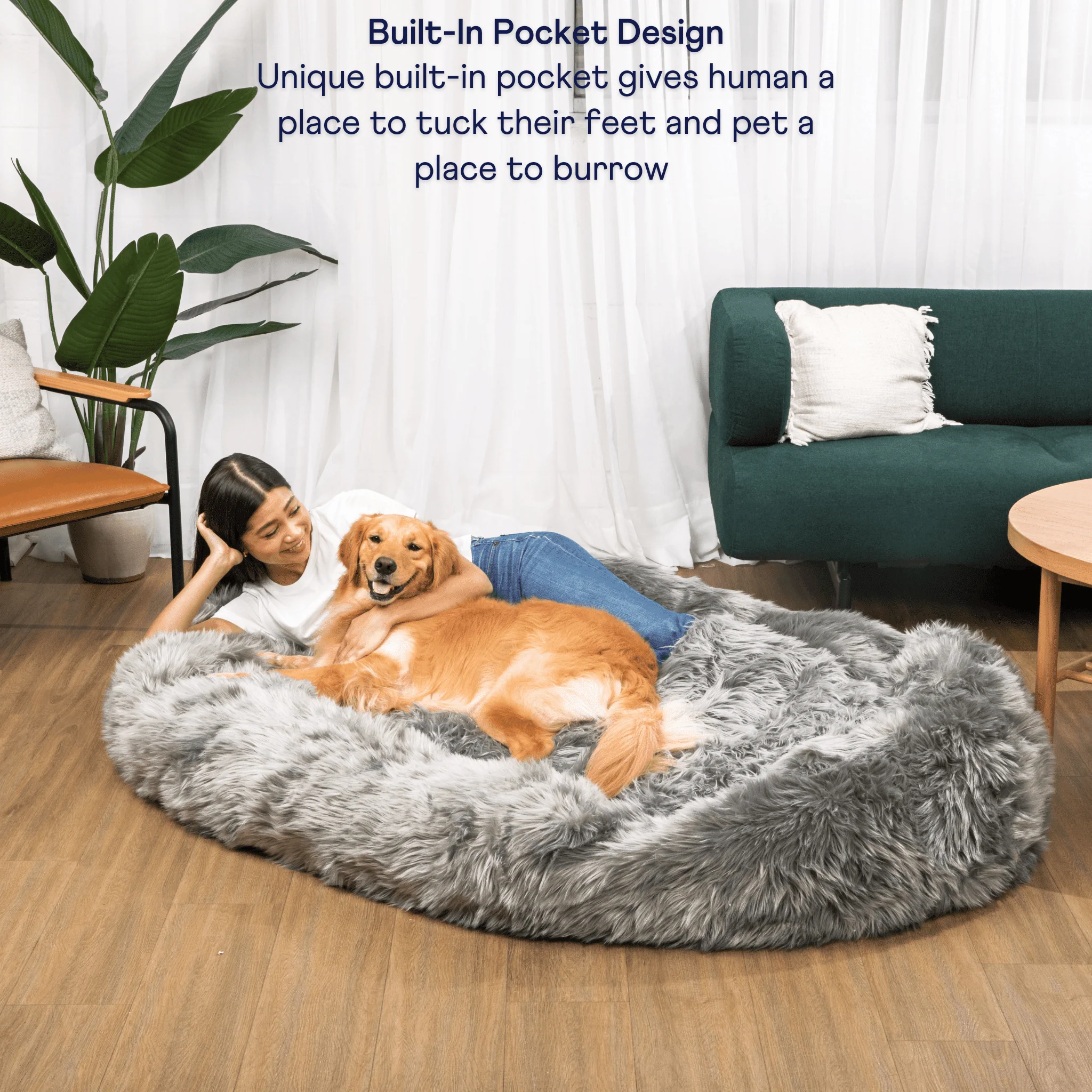 Paw - PupCloud™ Human-Size Faux Fur Memory Foam Dog Bed - Charcoal Grey
