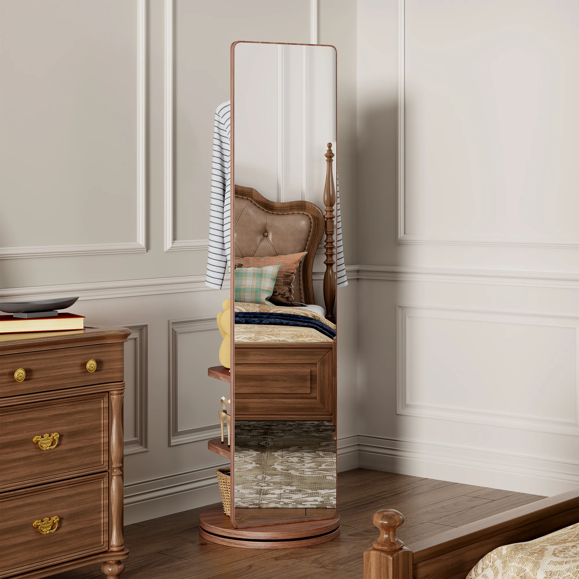 Walker Edison | 360° Rotating 66'x14' Multifunctional Full Length Mirror with Storage