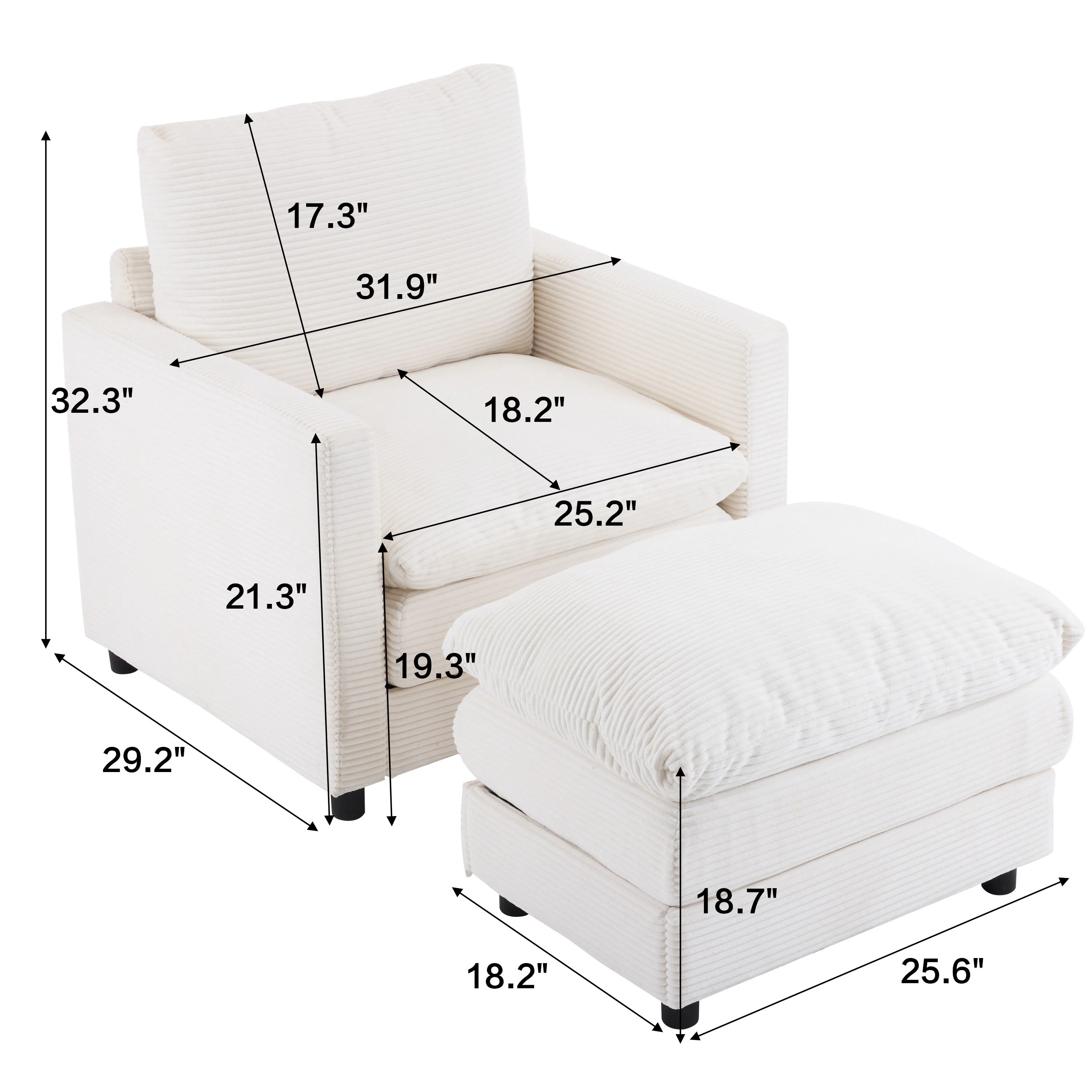 Walker Edison | Corduroy Armchair with Ottoman