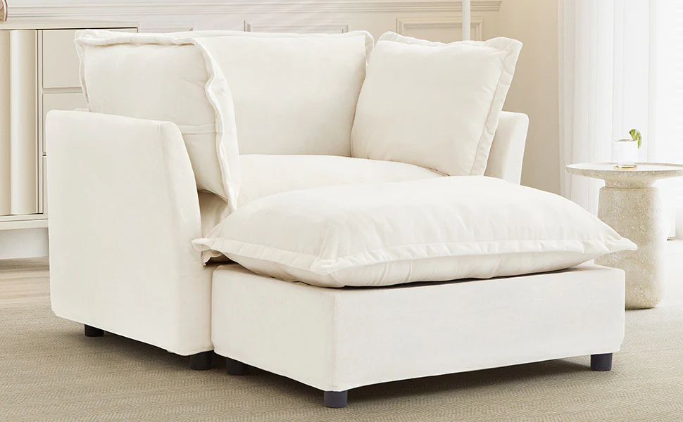 Walker Edison | Cozy Modern Chenille Armchair with Ottoman