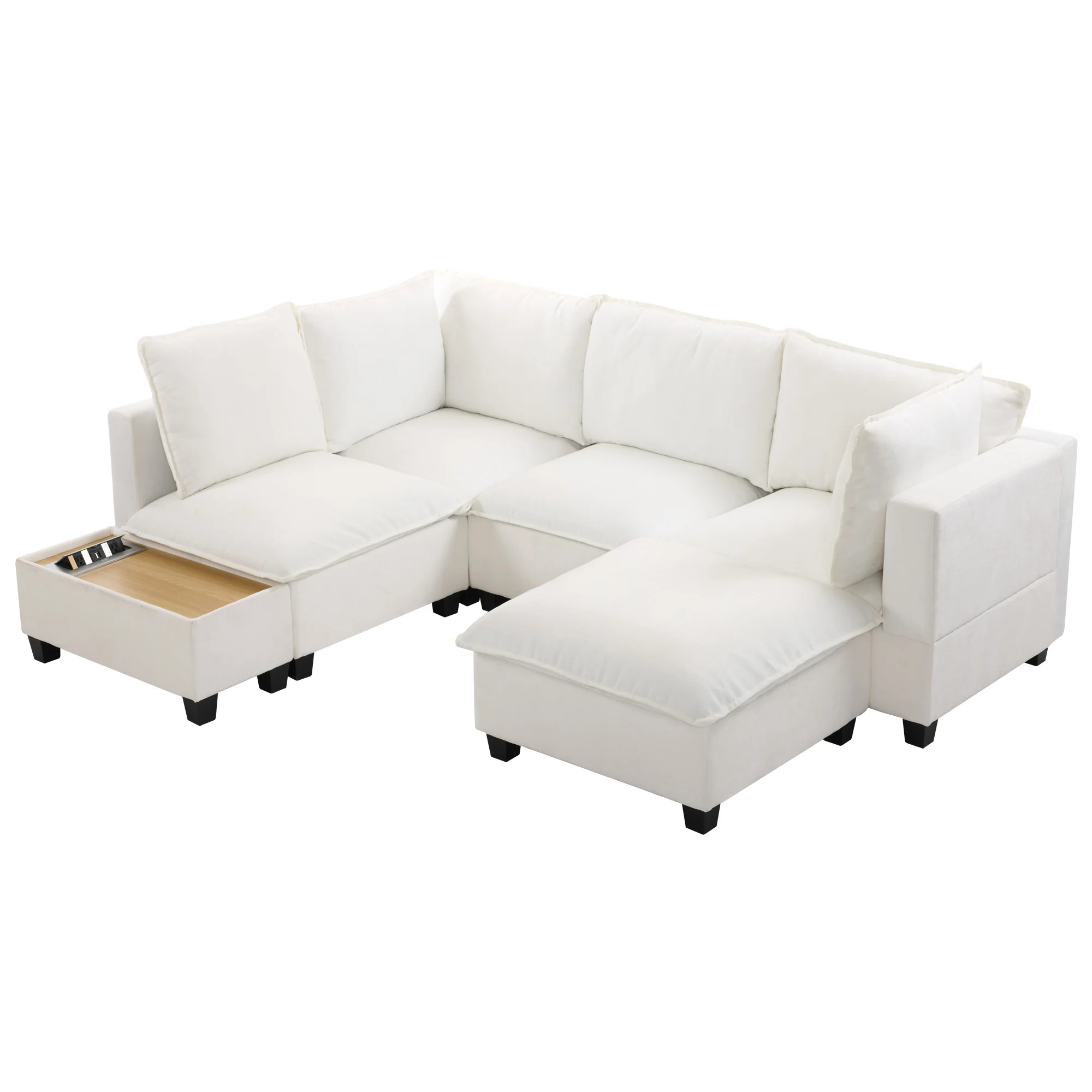 Walker Edison | Cloud Modular U-shaped Sectional Sofa with Ottoman and Coffee Table