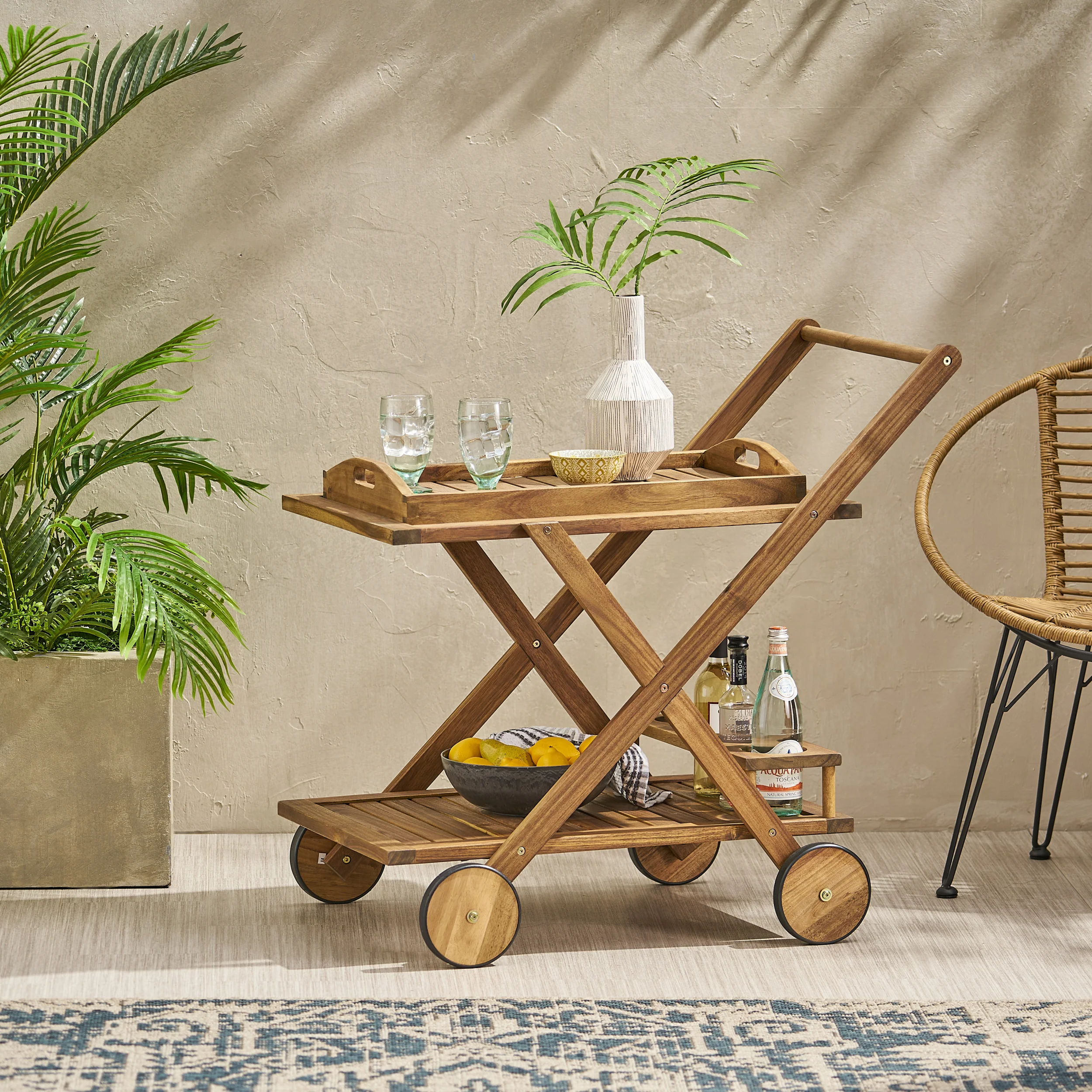 Walker Edison | Outdoor Patio Wood Bar Cart