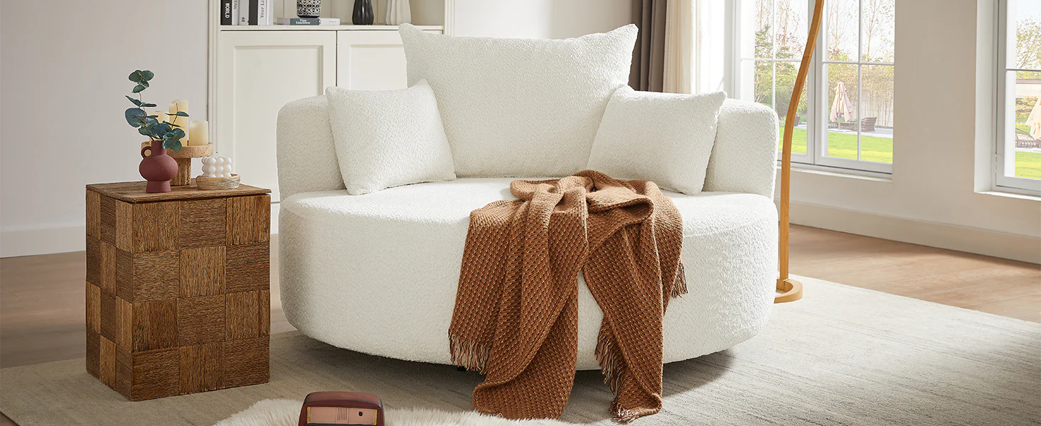 Walker Edison | 360° Swivel Accent Round Sofa Chair with Pillows