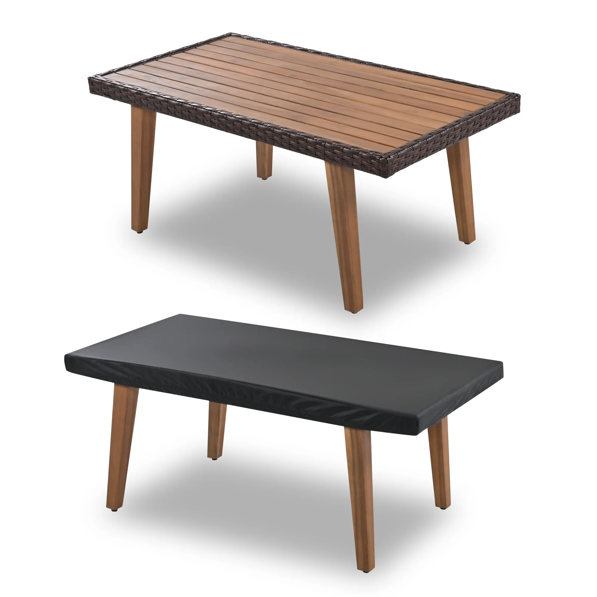 Walker Edison | 4-Piece Brown Rattan Outdoor Sofa Set with Table