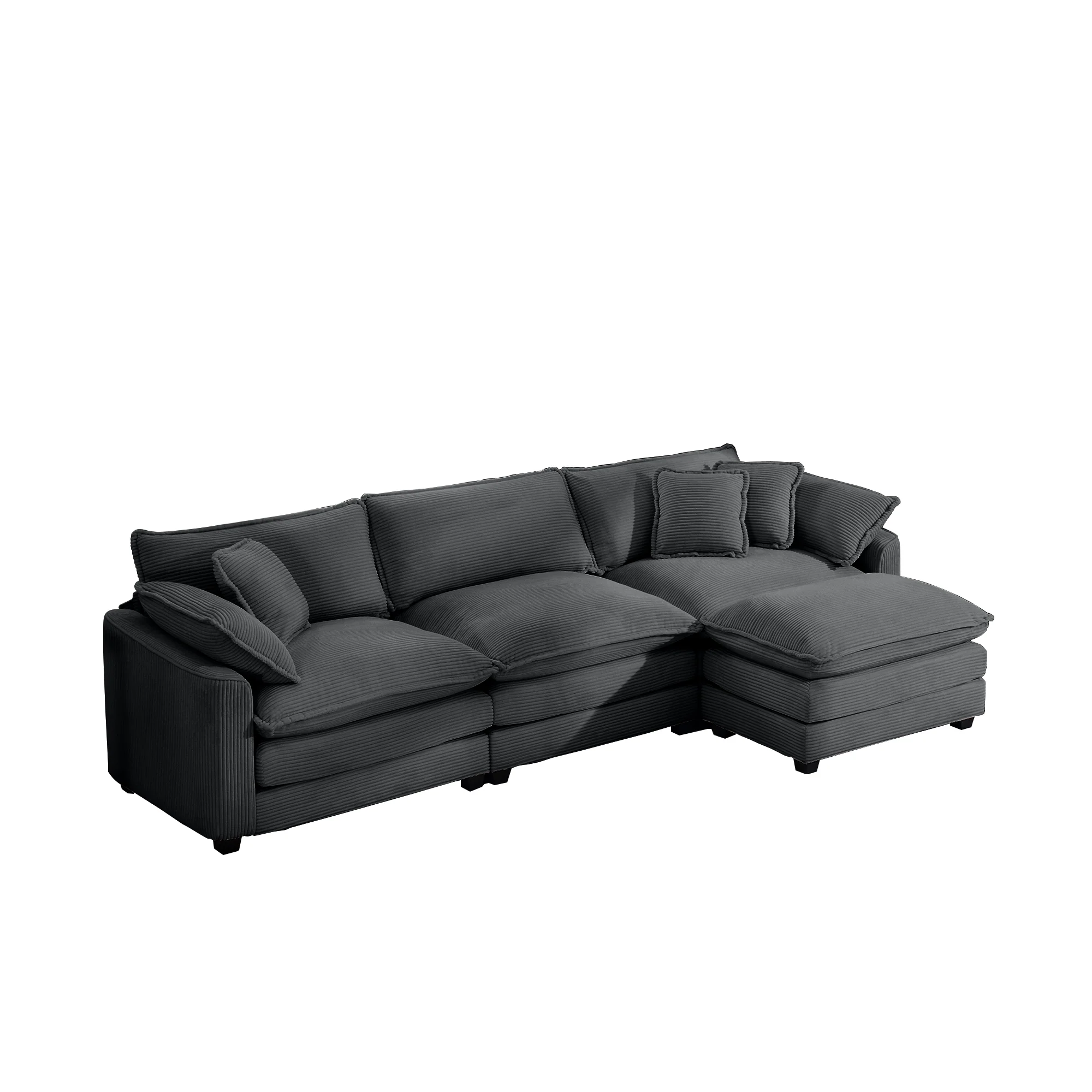 Walker Edison | Corduroy Cloud Plush Sectional Sofa with Ottoman