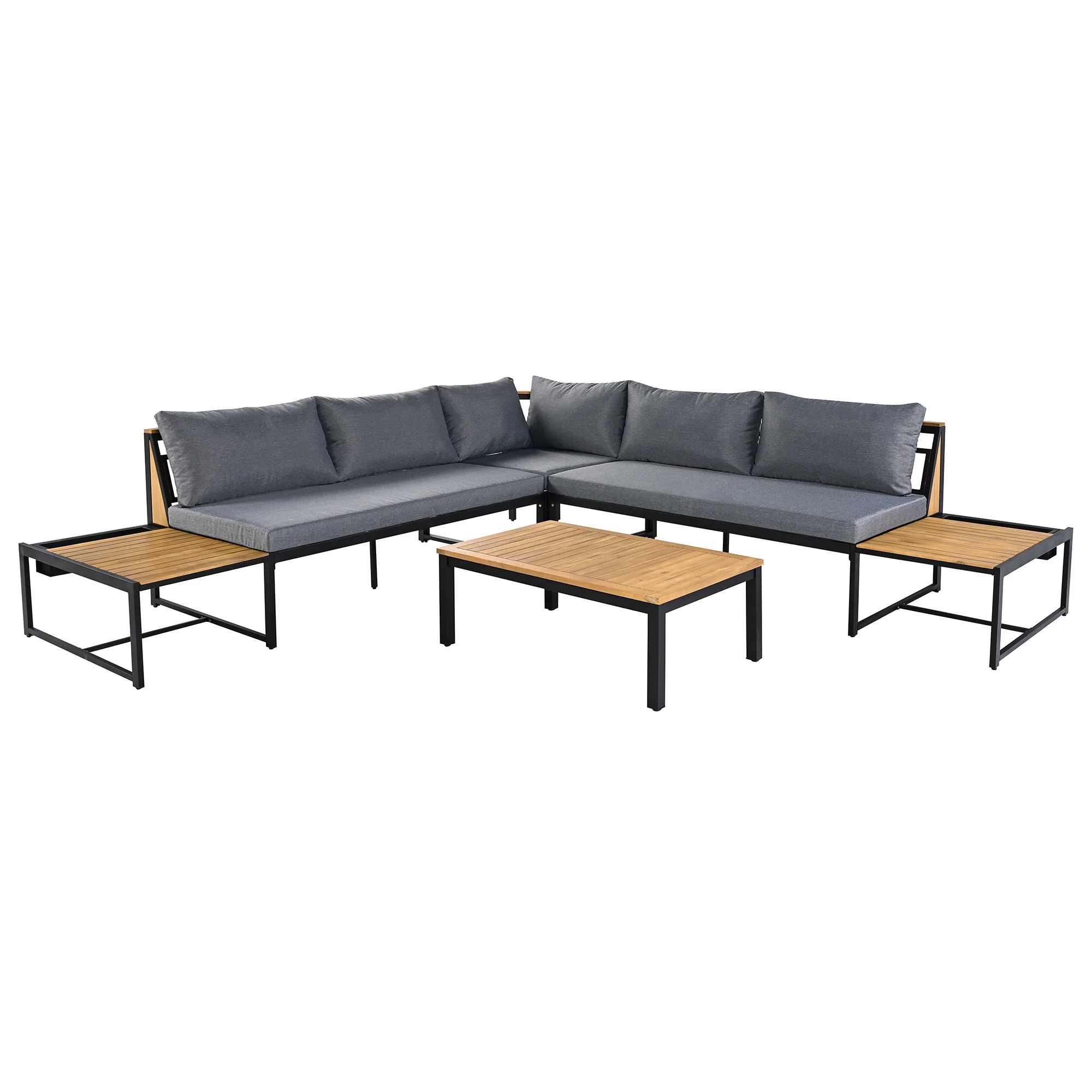 Walker Edison | 4 Pieces Outdoor Patio Sofa Sectional Set with Coffee and Side Tables