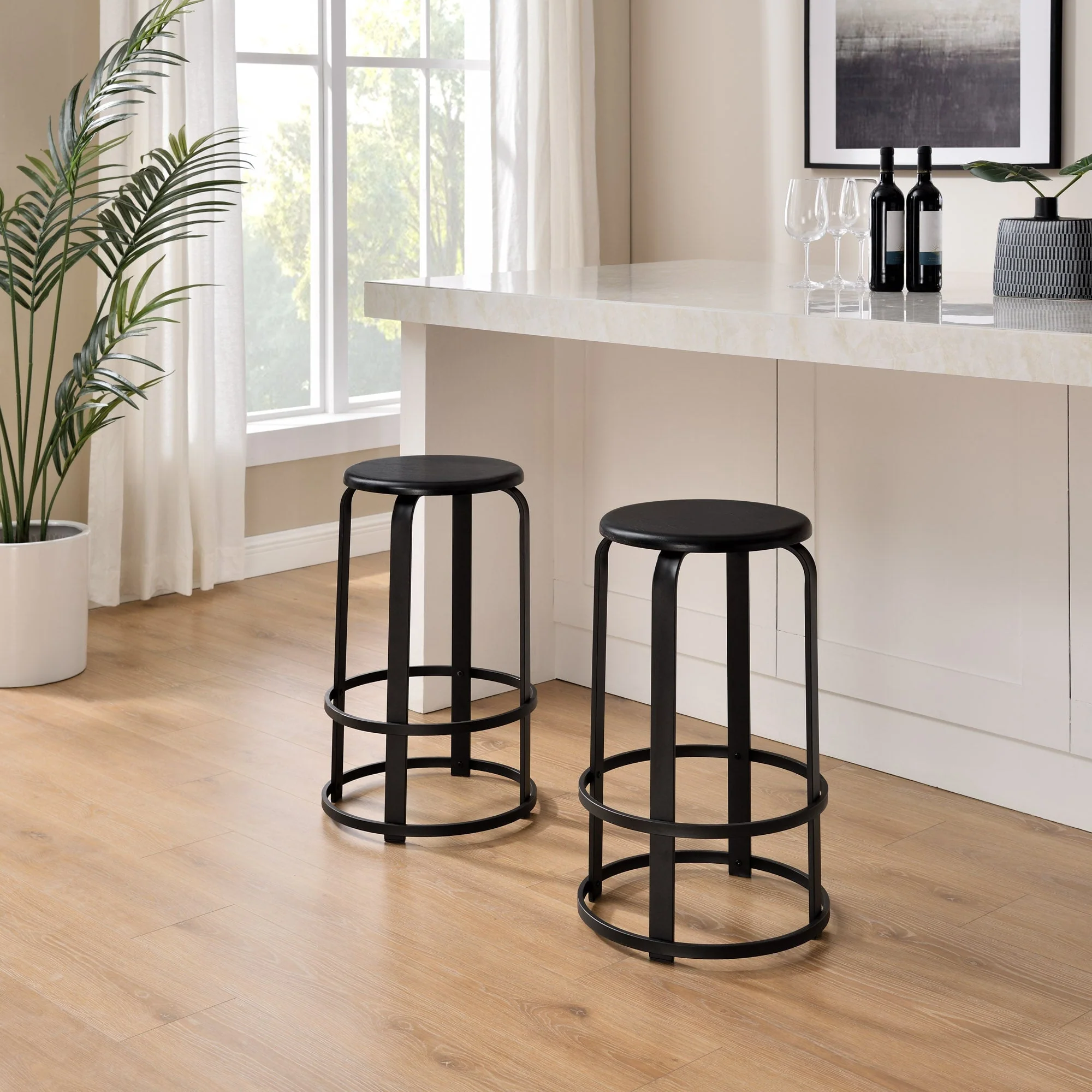 Colton 26 2-Piece Metal and Wood Round Kitchen Bar Stool
