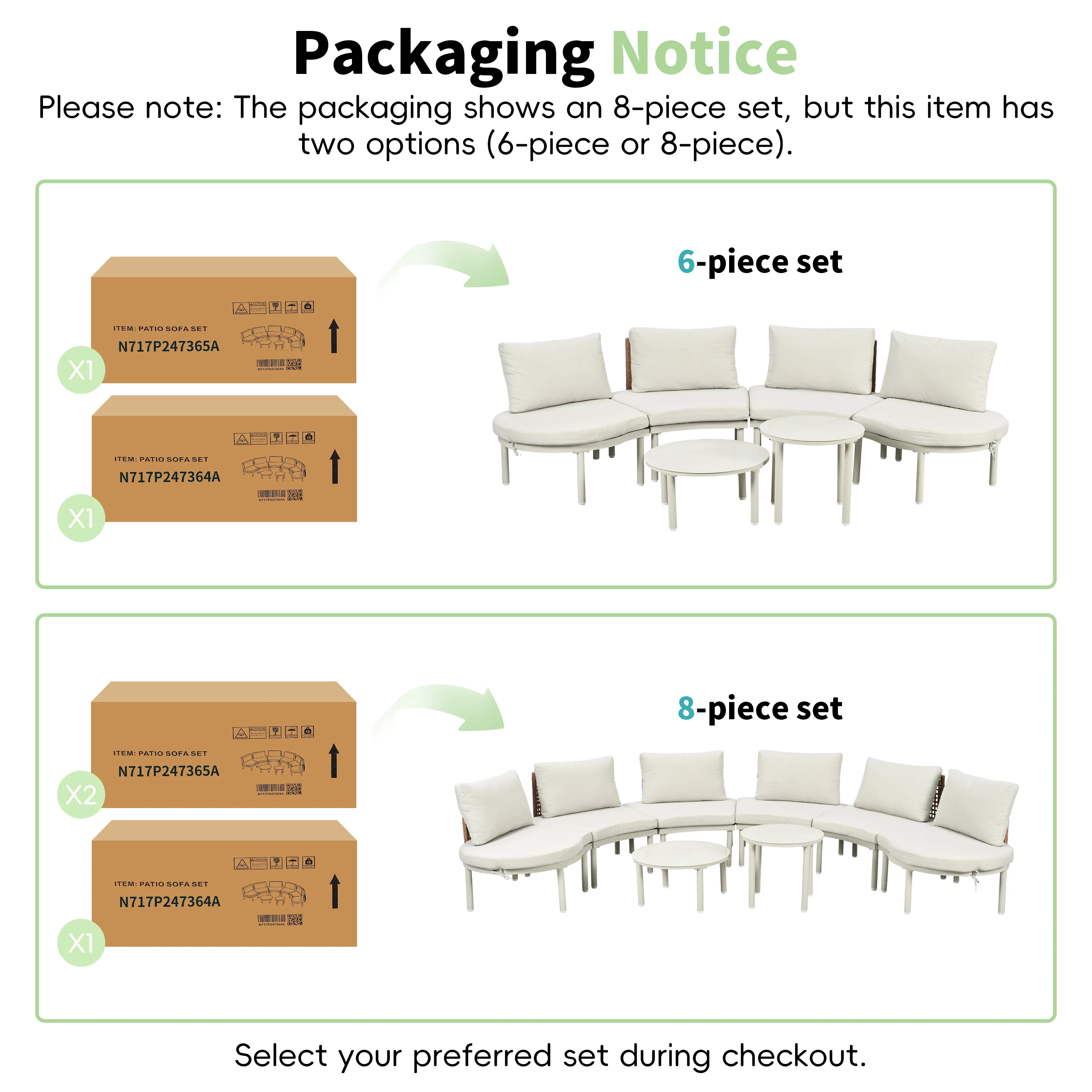 Walker Edison | Minimalist Half Moon Outdoor 8-Piece Modular Sofa Set with Nesting Tables