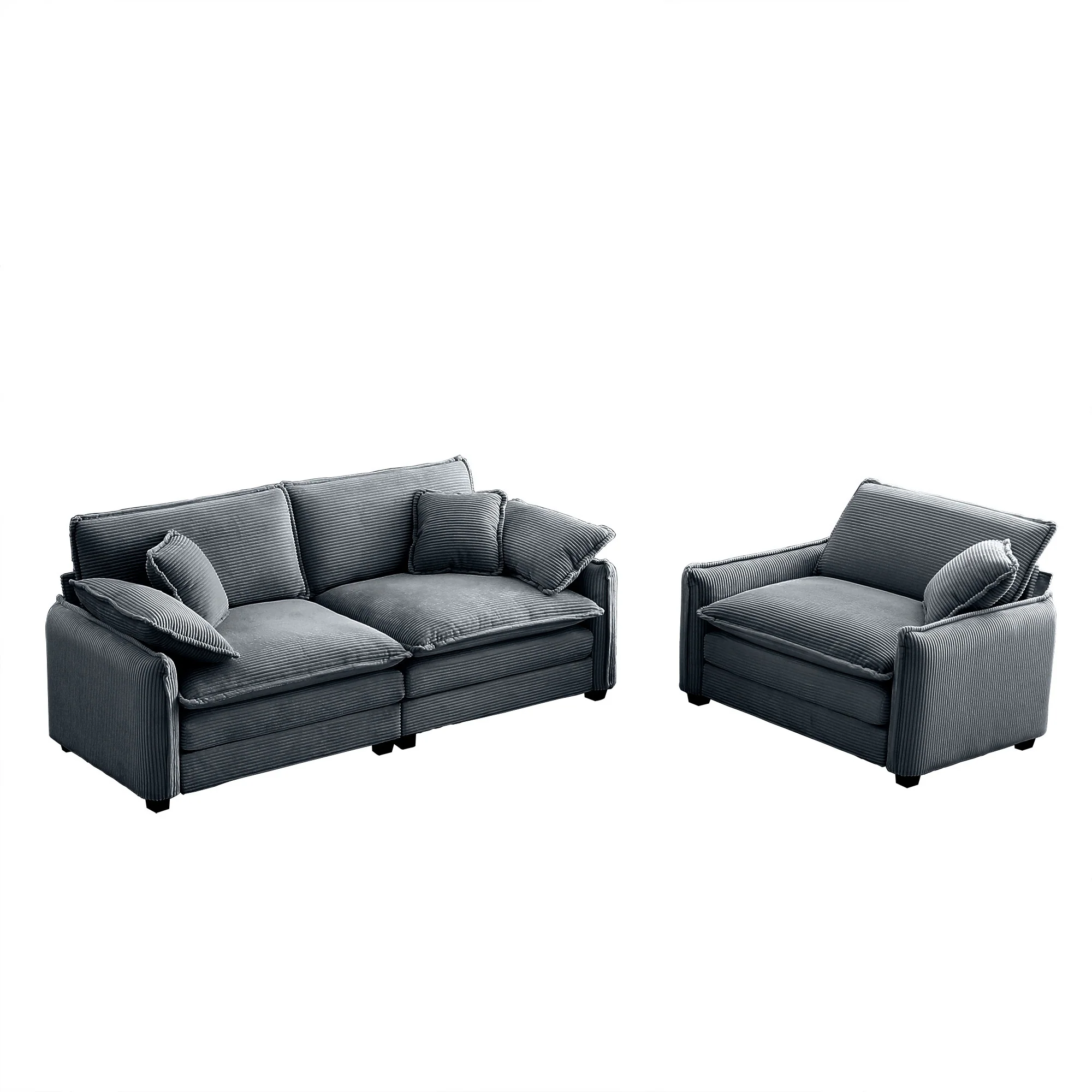 Walker Edison | Corduroy Cloud Loveseat Sofa Set
