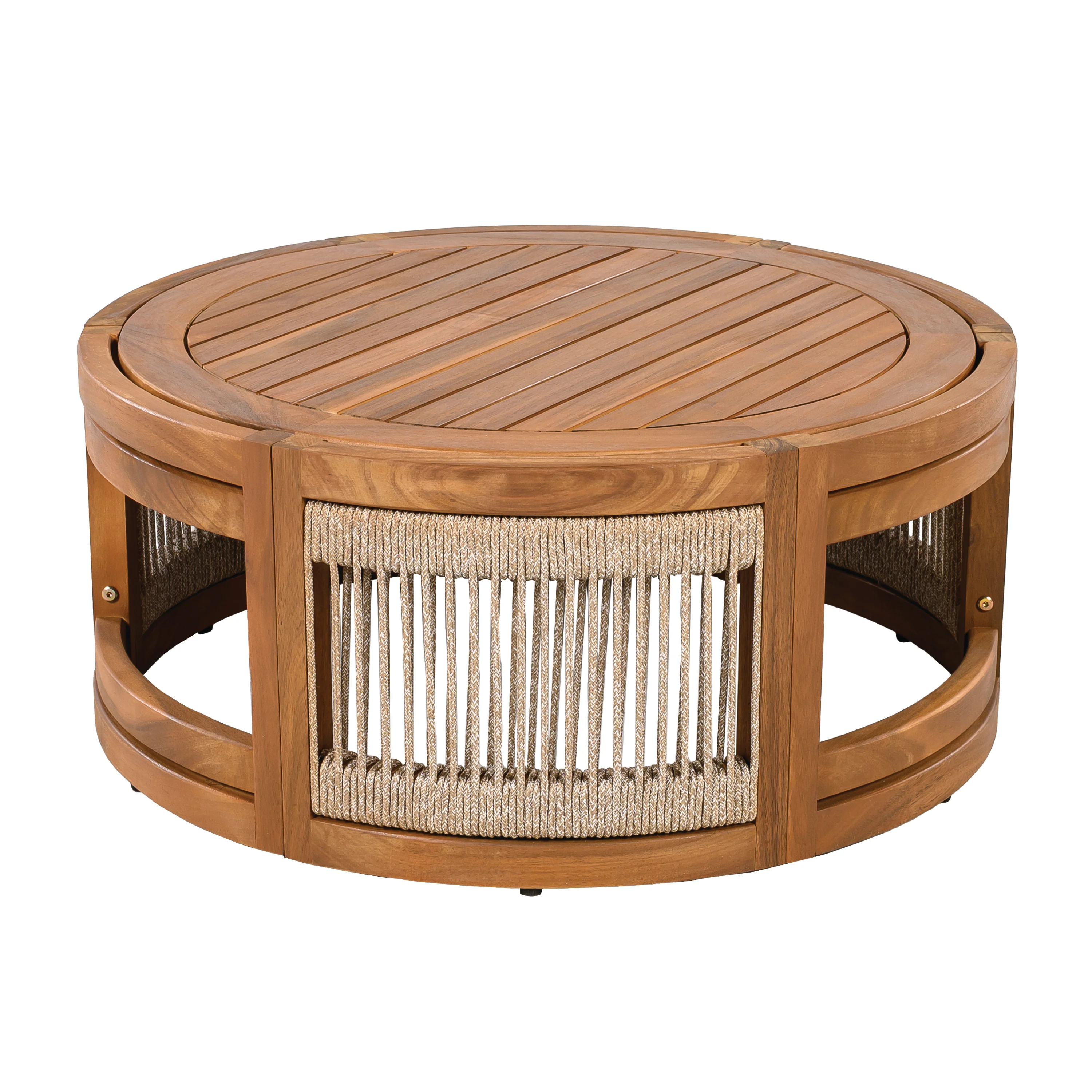 Walker Edison | Handwoven Rope Accent Boho Acacia Wood Outdoor Coffee Table