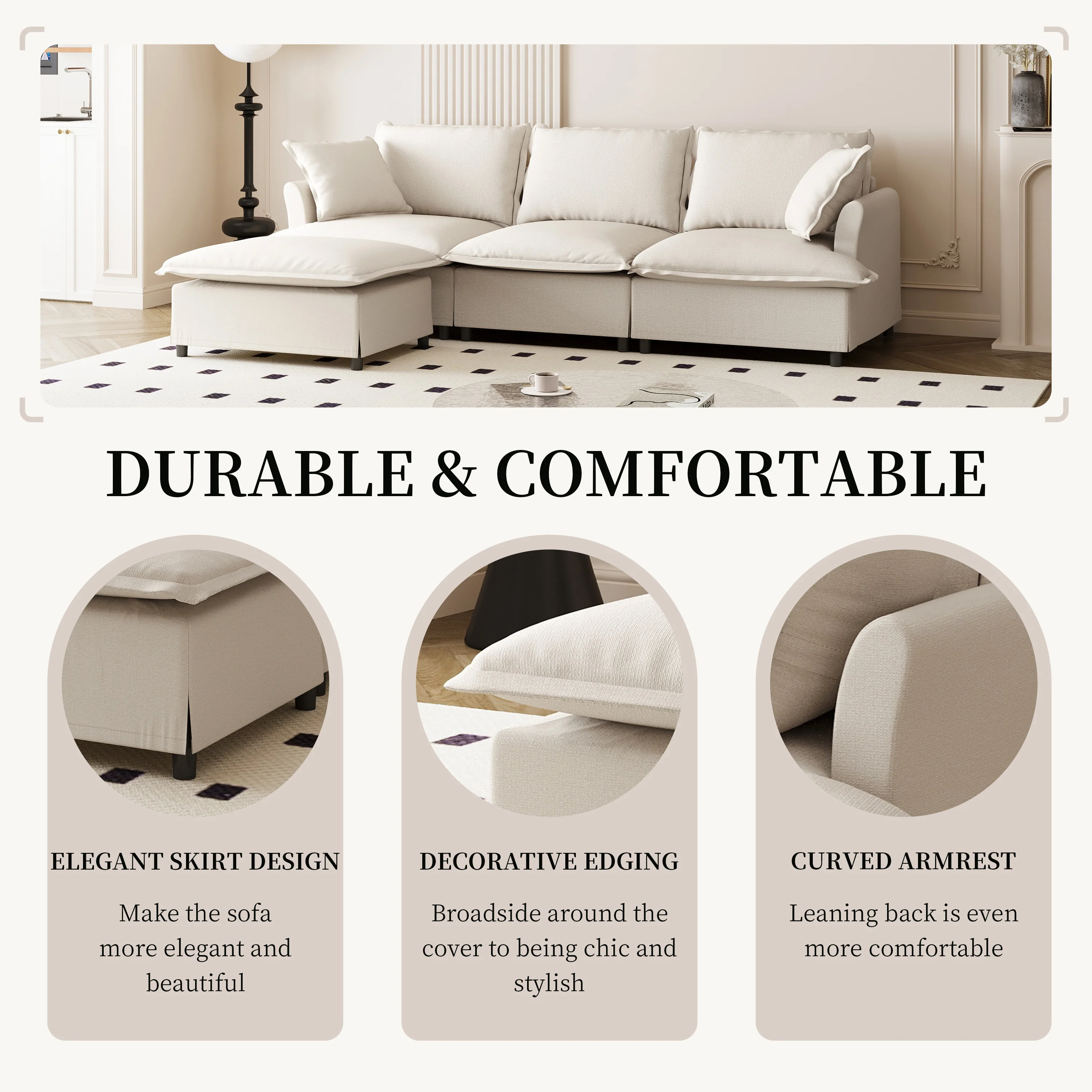 Walker Edison | Chenille Sectional Sofa with Ottoman