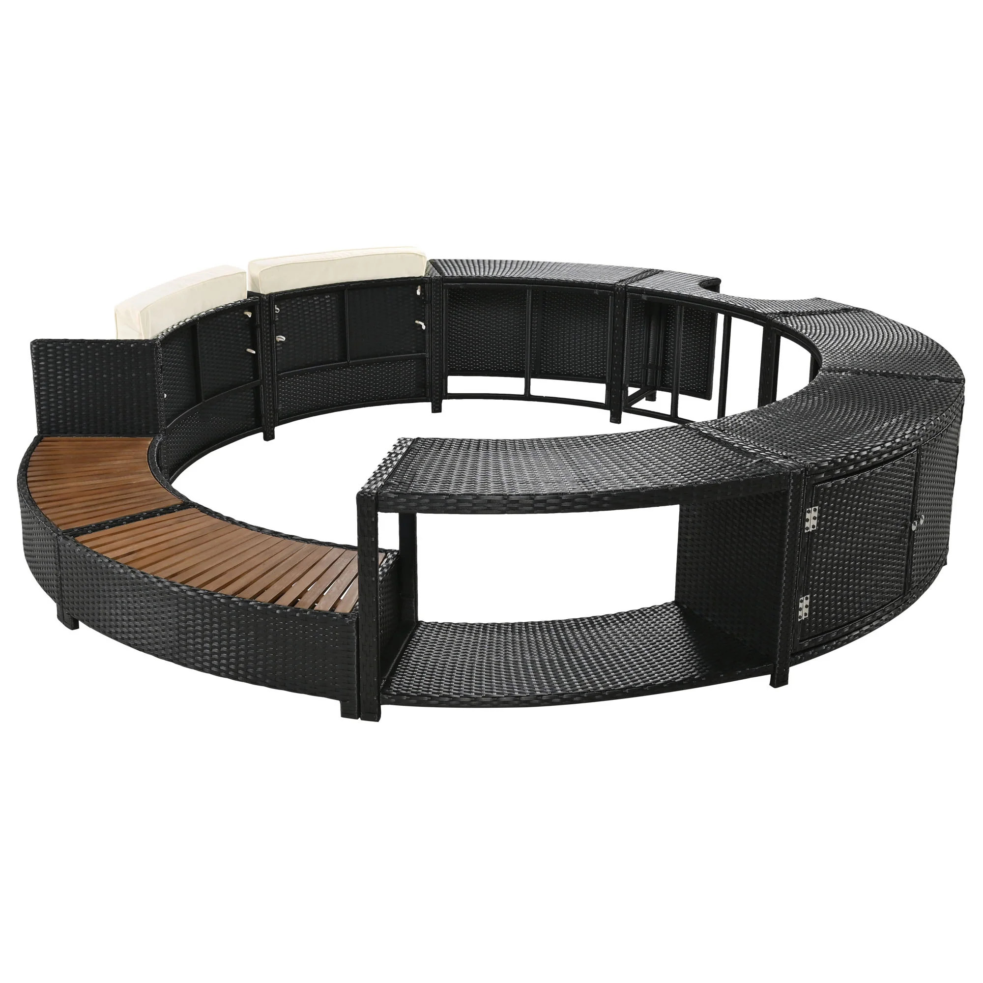 Walker Edison | Spa Surround Spa Frame Patio Rattan Sofa Set with Storage Spaces