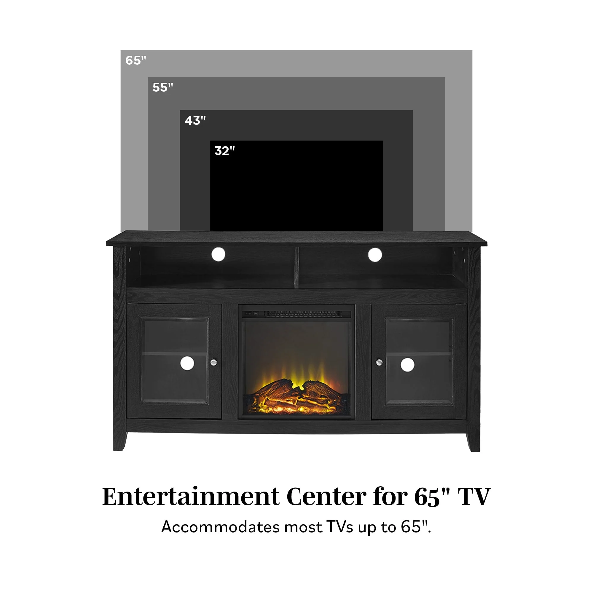 Wasatch 58 Transitional Fireplace Glass Wood TV Stand