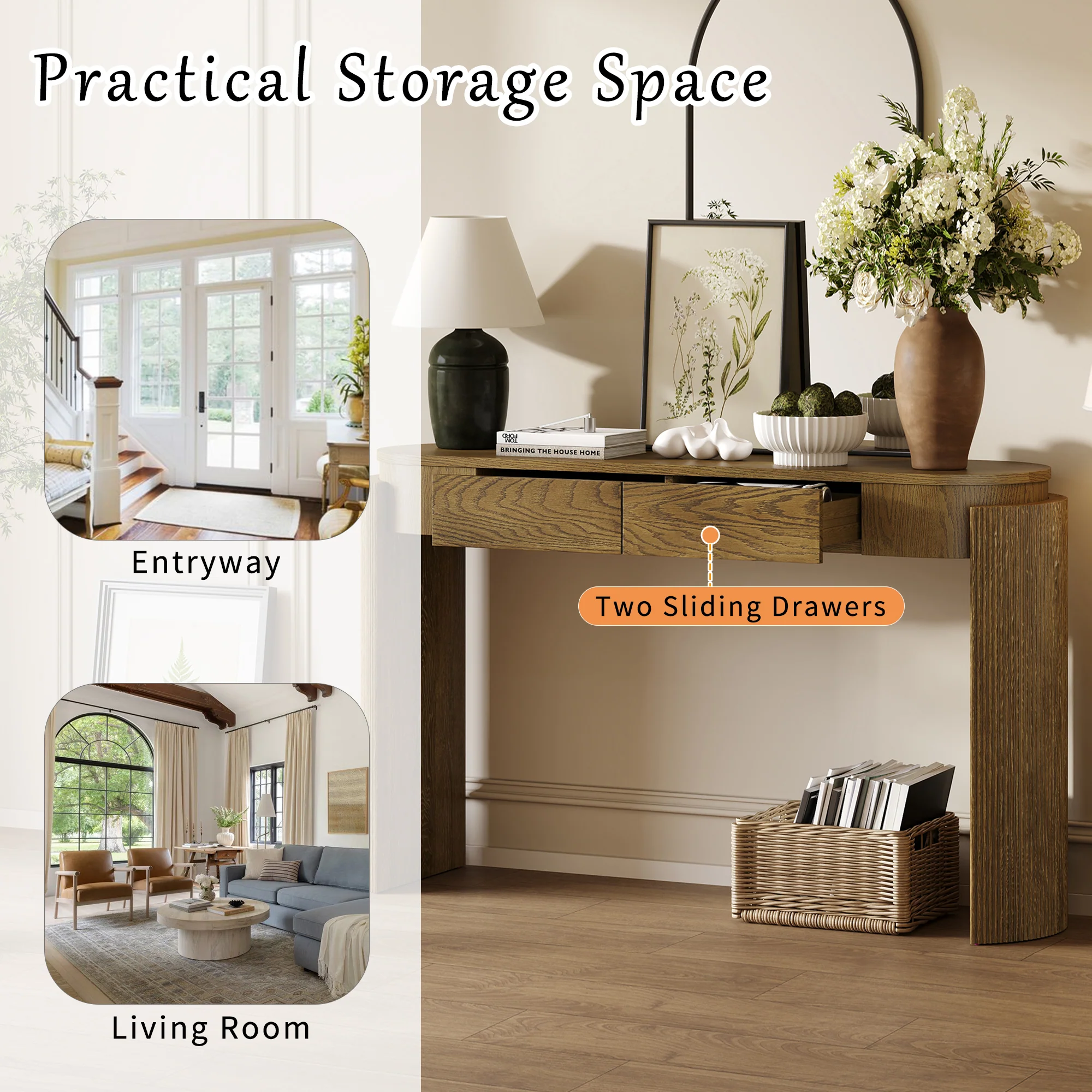 Walker Edison | Fluted Design Entryway Console Table and 2 Drawers