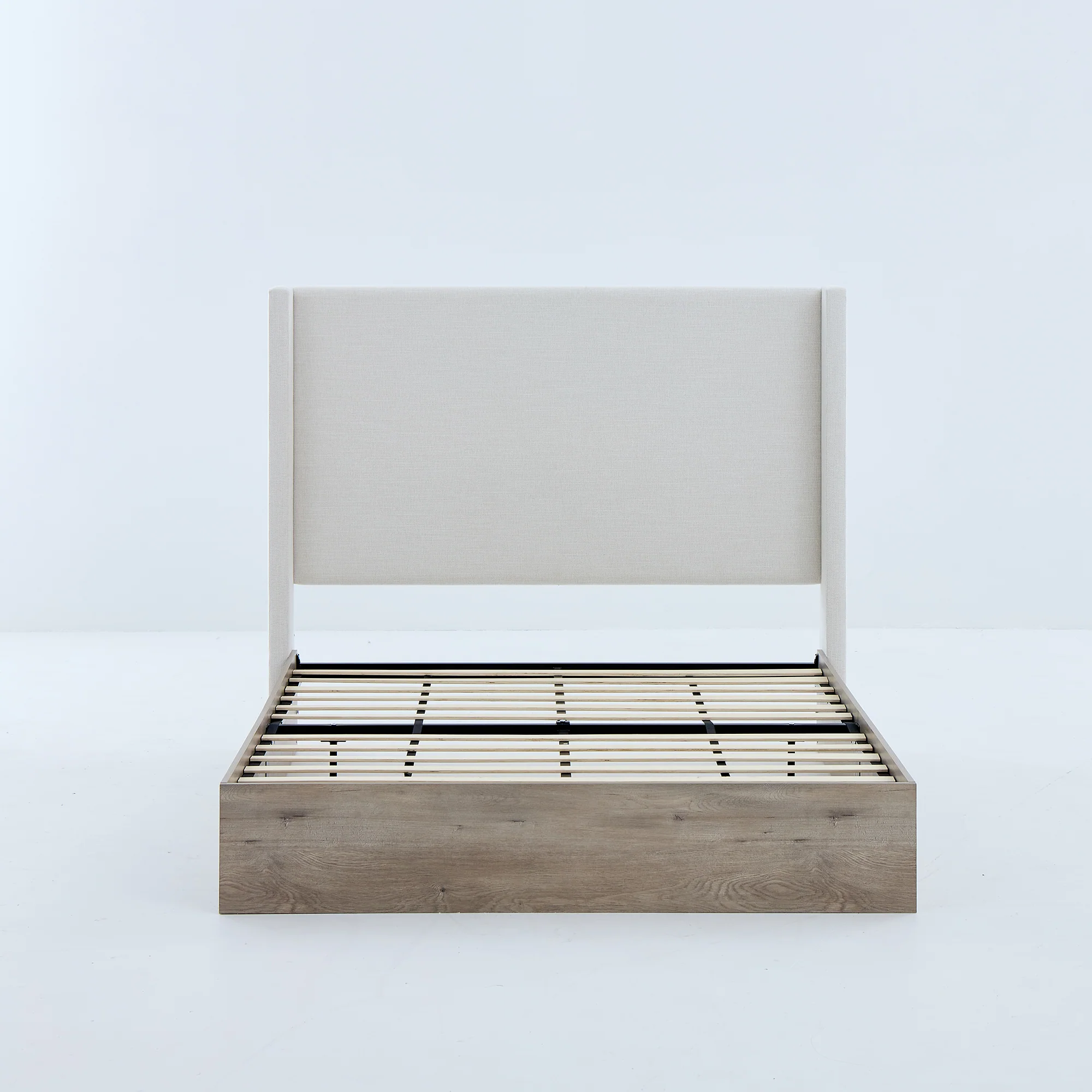 Walker Edison | Shelton 54' Queen Upholstered Wingback Bed and Wood Base