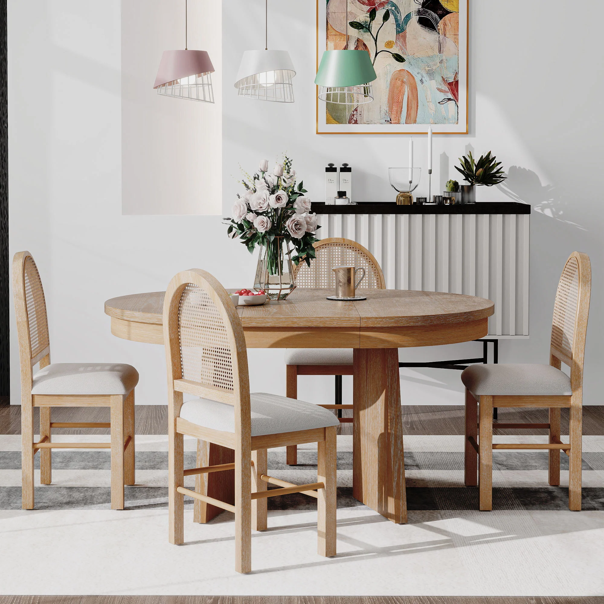 Walker Edison | Extendable 5-Piece Round Dining Table Set for 4