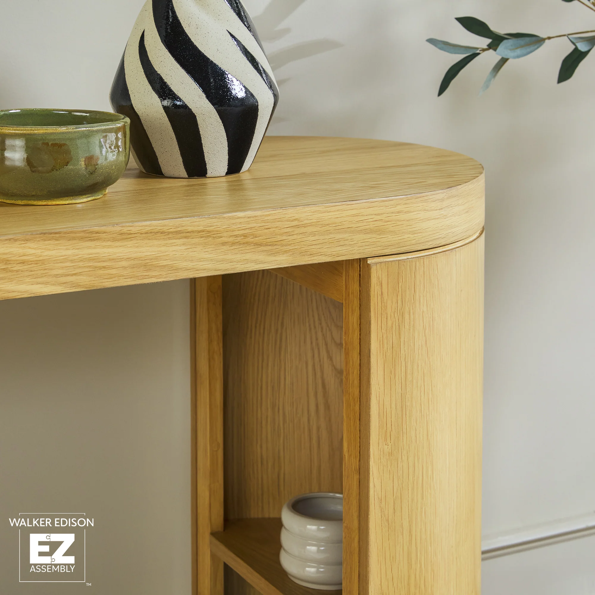 Maya 48 Modern Easy Assembly Oak Wood Veneer Console Entry Table with Storage