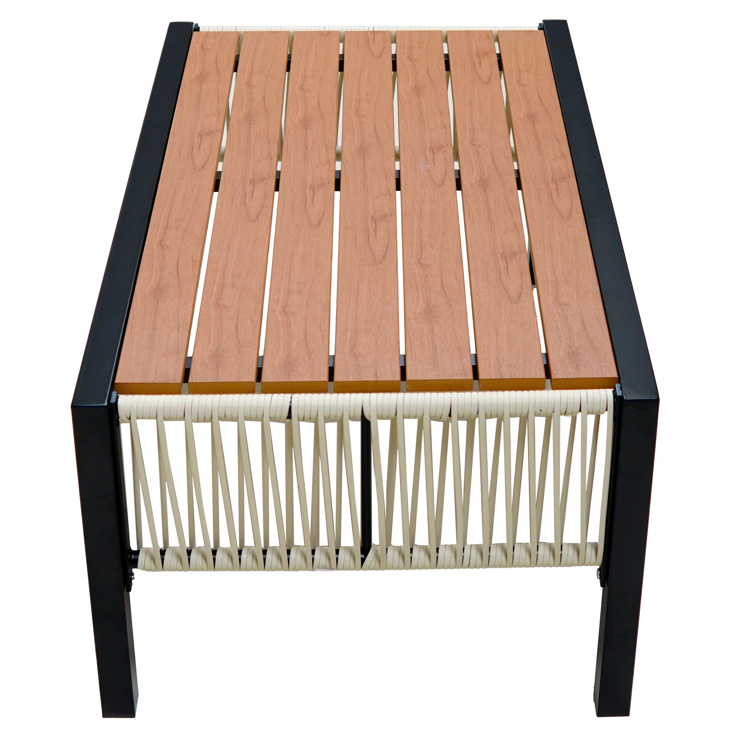 Walker Edison | Modern Rope Design Outdoor Iron Sofa Set with Coffee Table