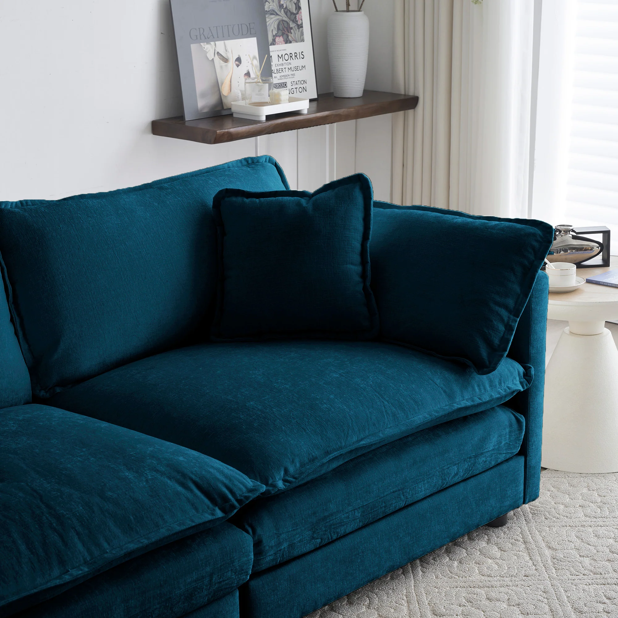 Walker Edison | Modern Chenille Cloud Loveseat Sofa Blue
