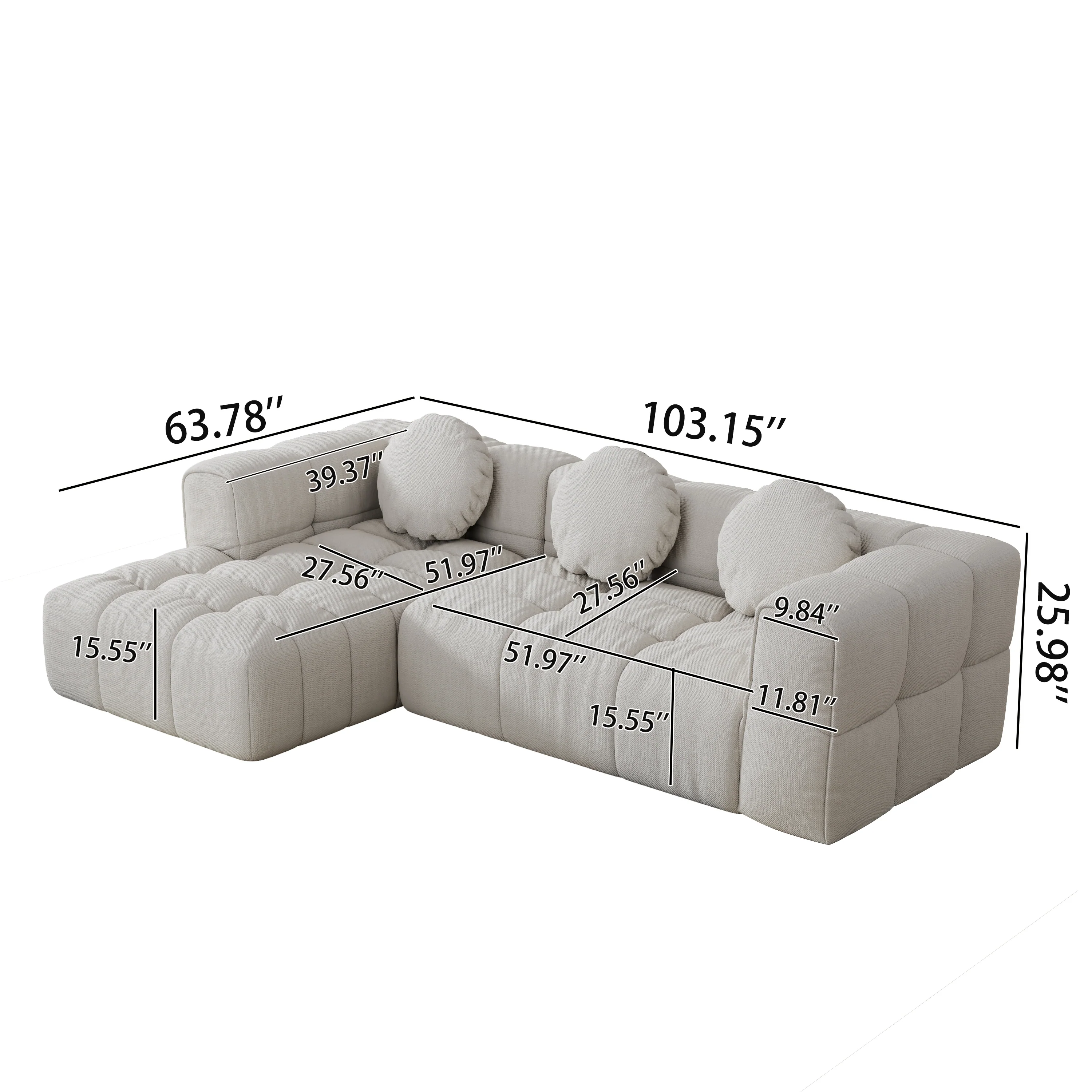 Walker Edison | Modular Minimalist Tufted Sectional Sofa Set with 3 pillows