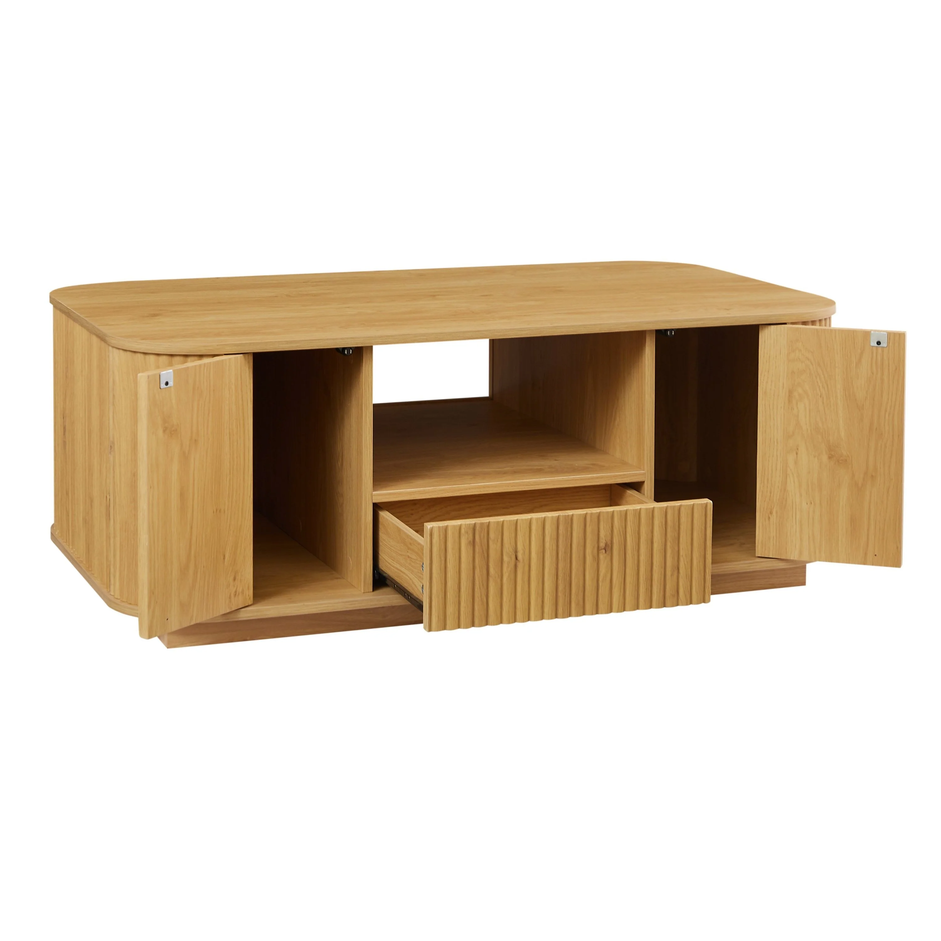 Walker Edison | Reeded Modern Curve Design Storage Coffee Table