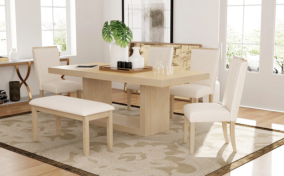 Walker Edison | Contemporary 6-Piece 78 Extendable Dining Table Full Set