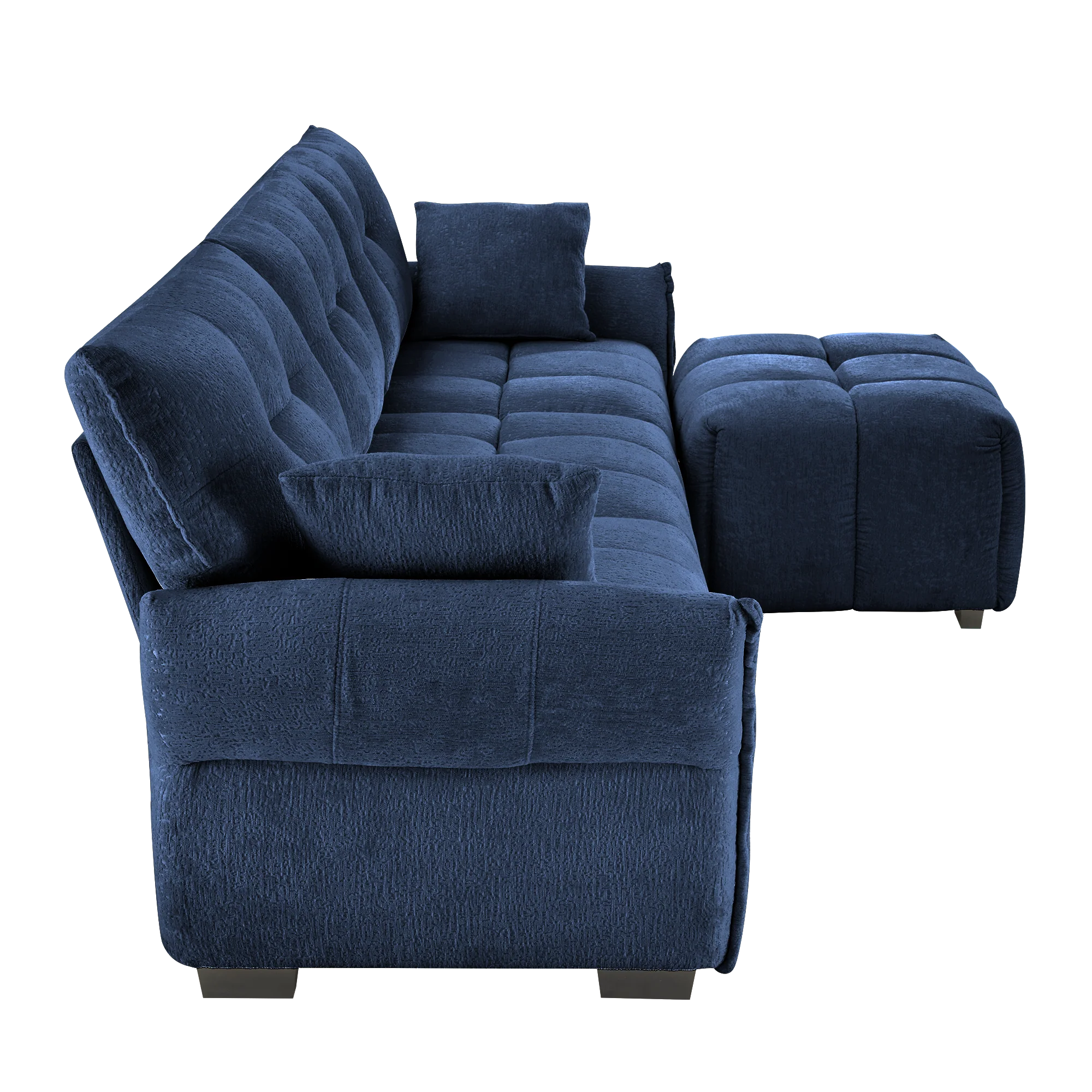 Walker Edison | Elegant Tufted Textured Chenille Blue Sofa Set with Ottoman and Pillows