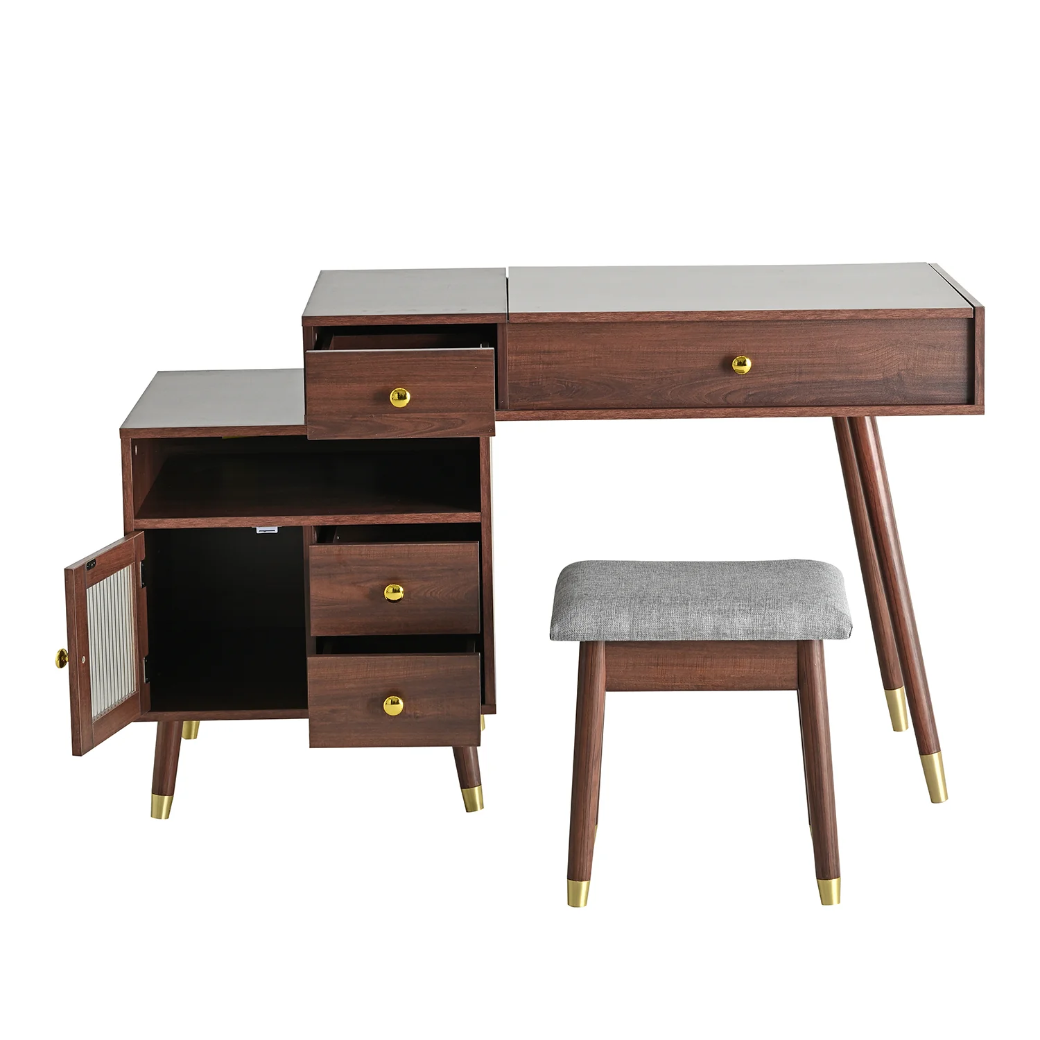 Walker Edison | 3-in-1 Makeup Vanity Desk with Lighted Flip-Top Mirror and Stool